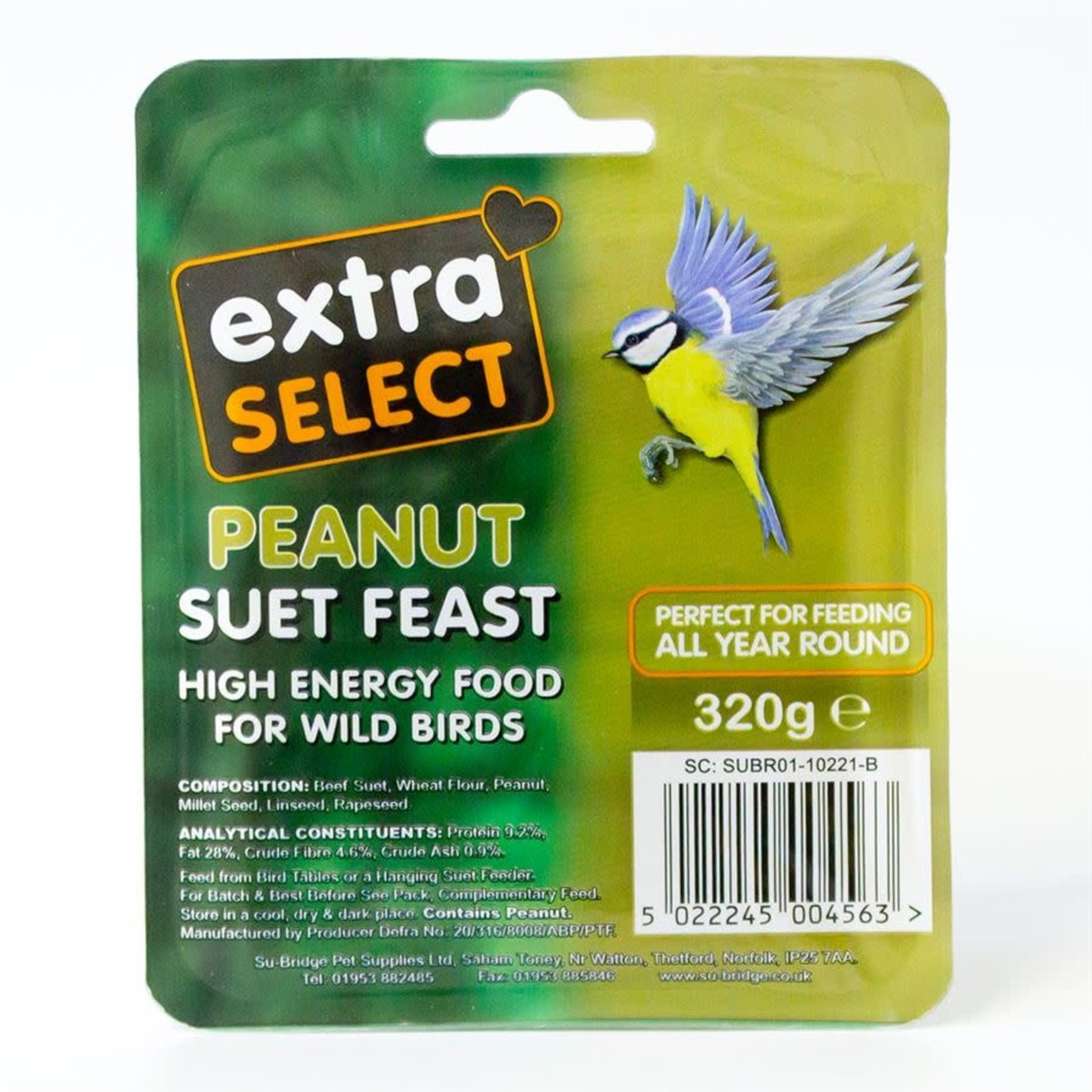 Extra Select Suet Block for Wild Birds, with Peanut 320g