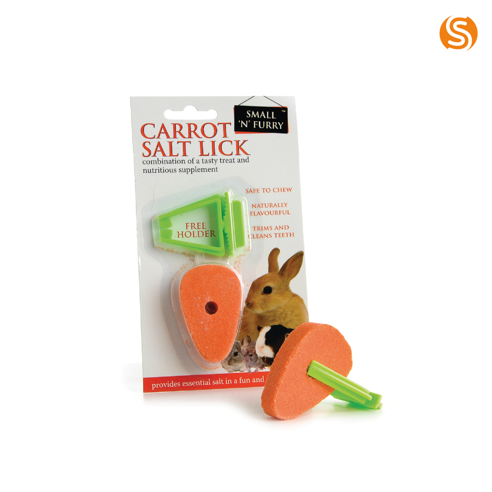 sharples Small N Furry Small Animal Salt Carrot Lick Treat with Holder