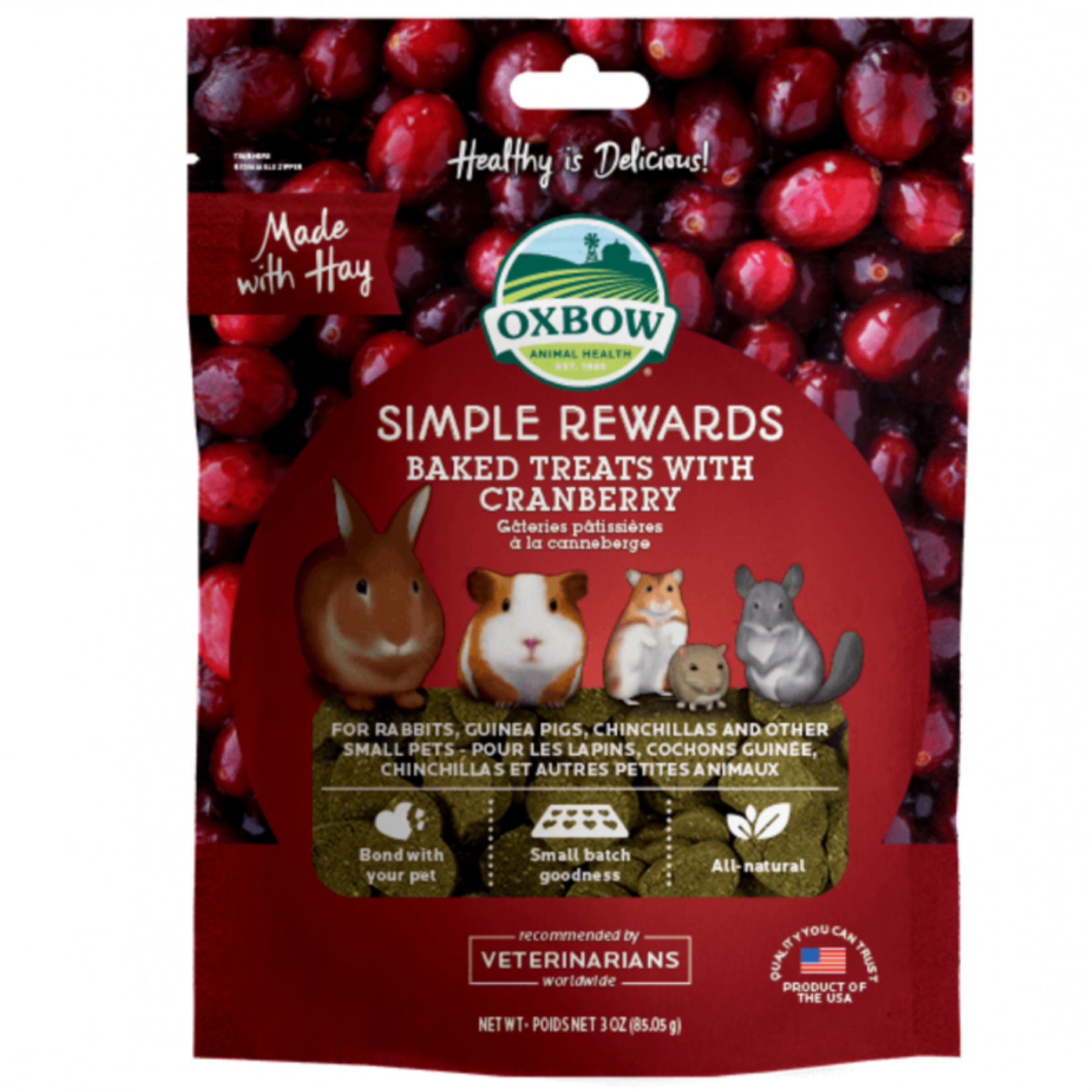 Oxbow Simple Rewards Baked Treats for Small Animals, Cranberry, 85.5g