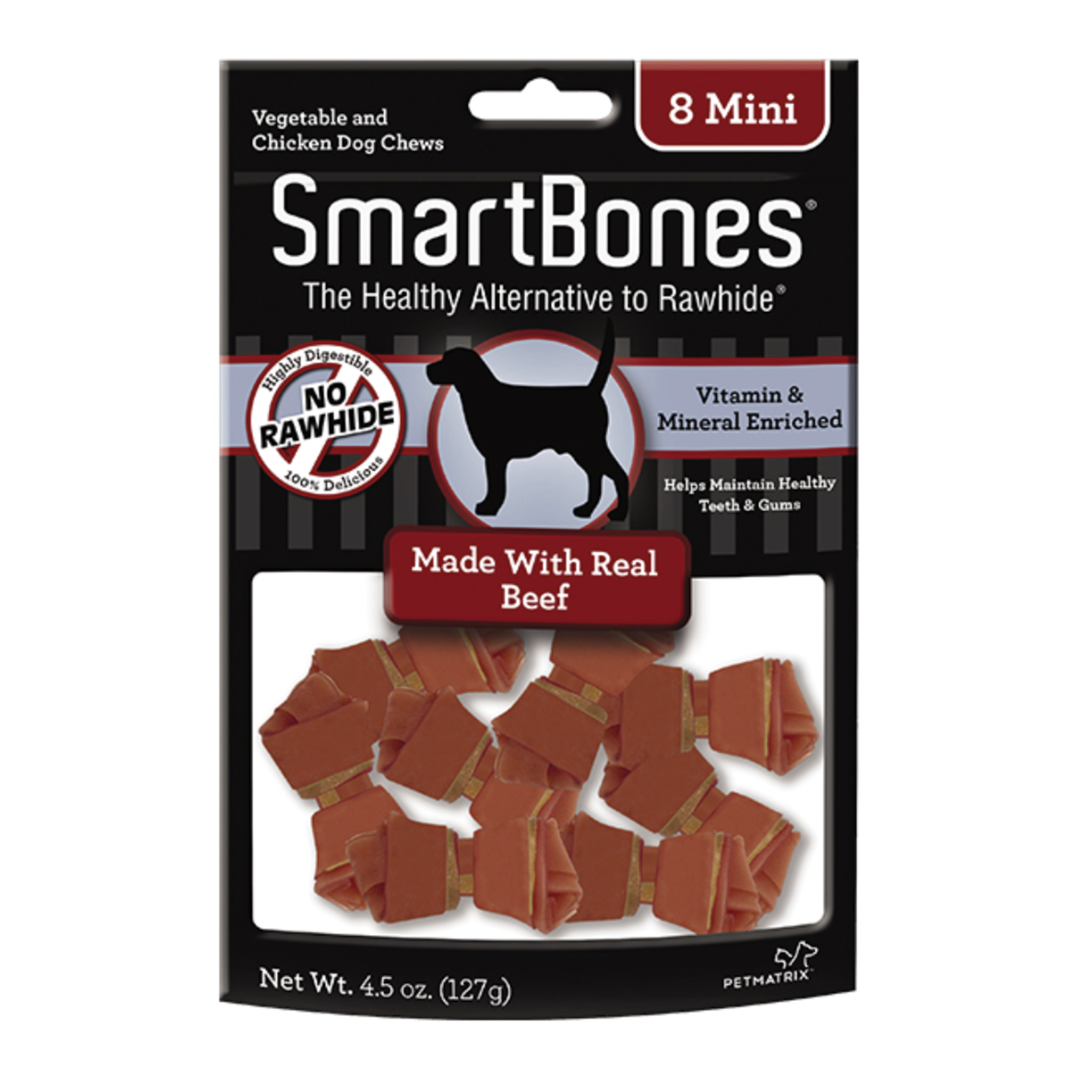 SmartBones Rawhide Alternative Beef Bones Dog Treats, Mini, 8 pack