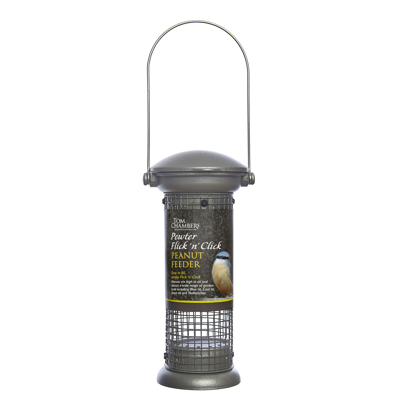 Tom Chambers Pewter Flick 'n' Click Wild Bird Peanut Feeder