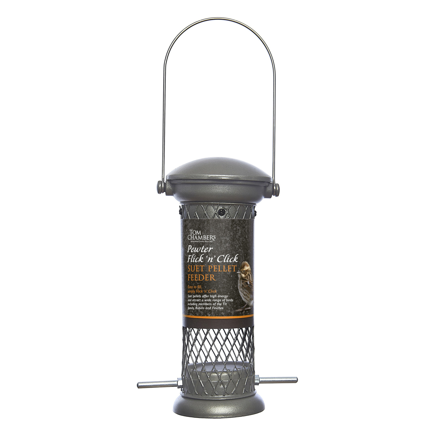 Tom Chambers Pewter Flick 'n' Click Wild Bird Suet Pellet Feeder