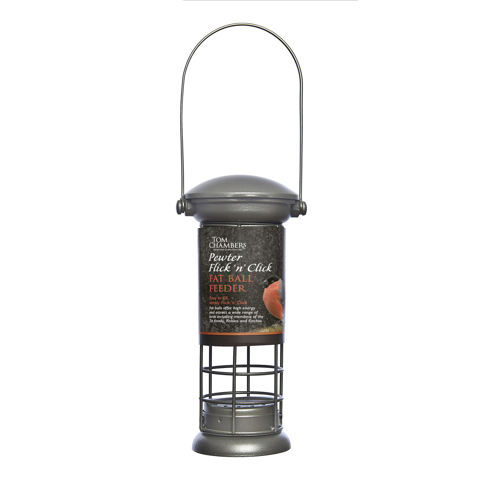 Tom Chambers Pewter Flick 'n' Click Wild Bird Fat Ball Feeder