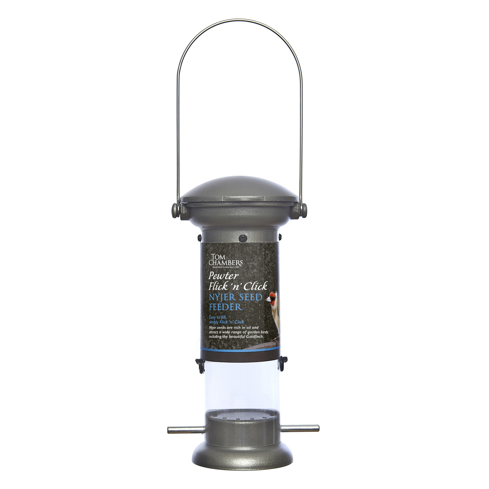 Tom Chambers Pewter Flick 'n' Click Wild Bird Nyger Feeder