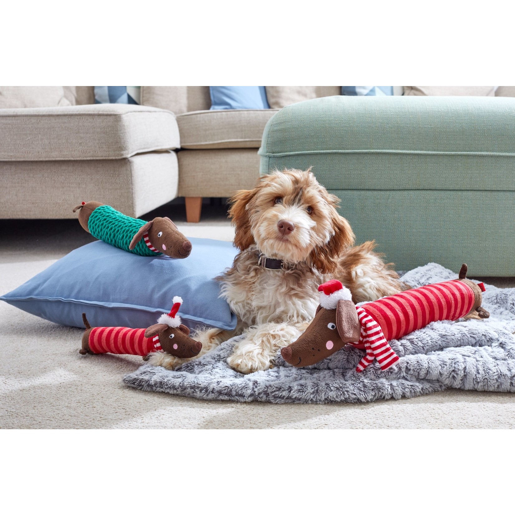 Zöon Christmas Frankie Sausage TuffRope PlayPal Plush Dog Toy