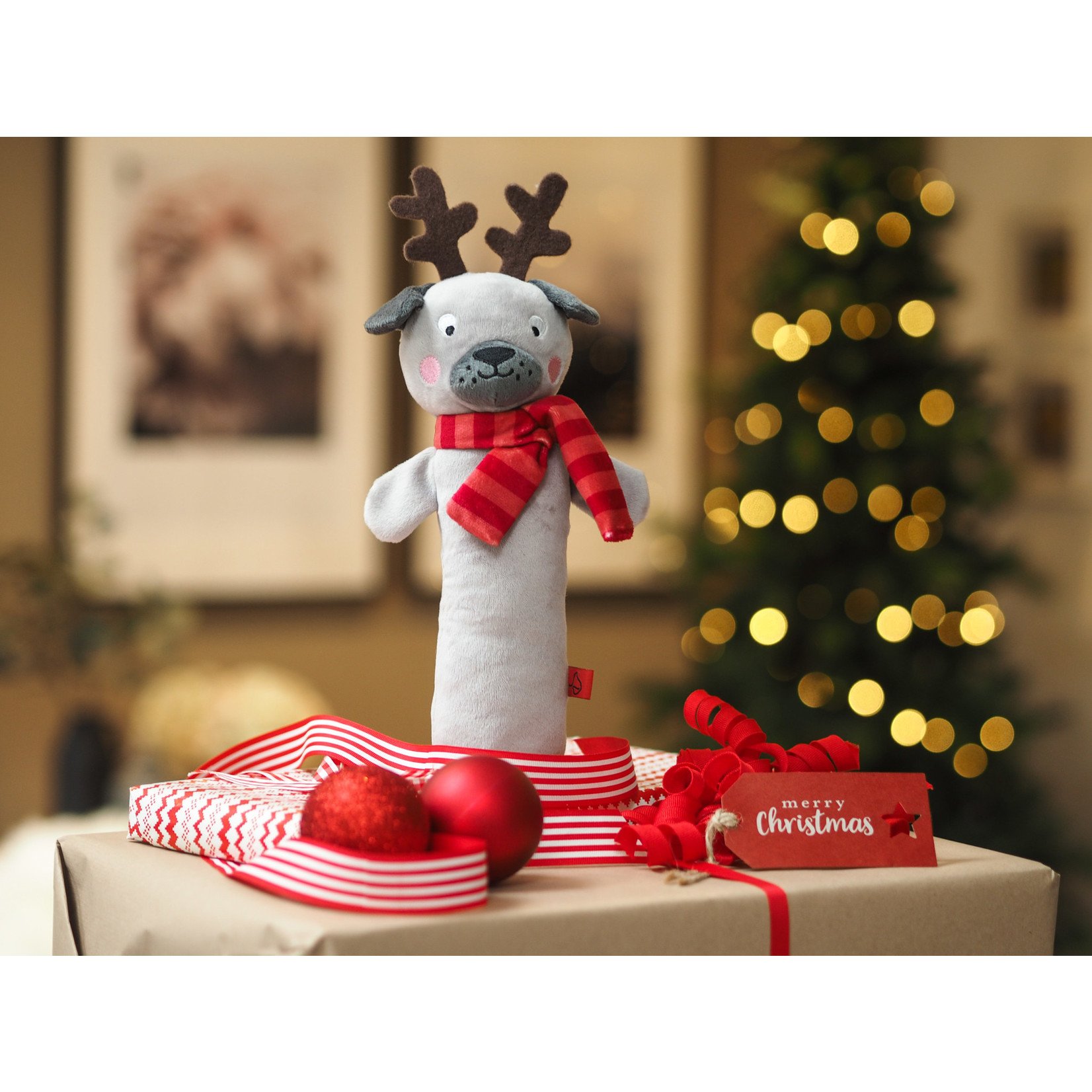 Zöon Christmas Plush Sausage Squeaker Dog Toy, Assorted