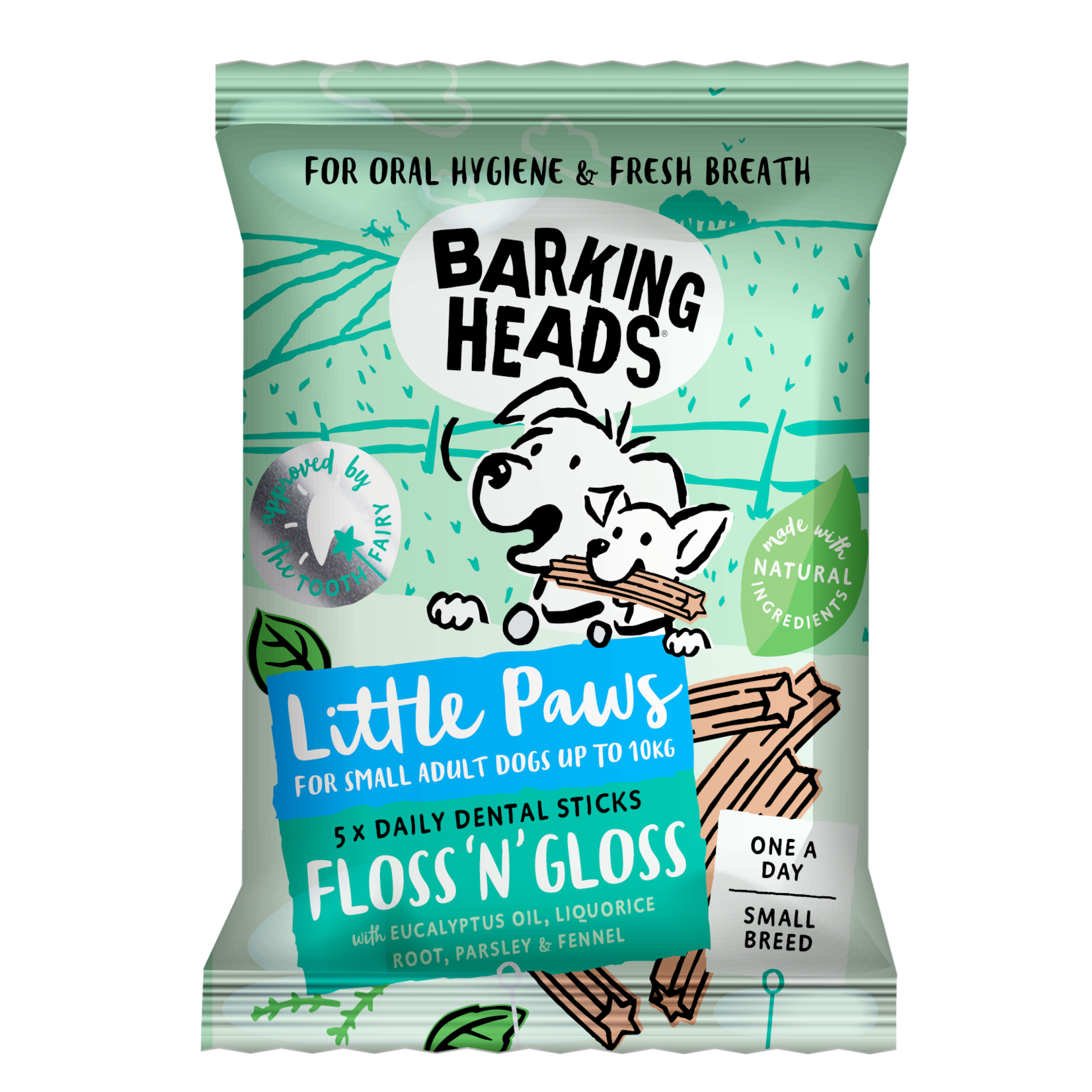 Barking Heads Floss 'n' Gloss Grain Free Daily Dental Stick Dog Chews, 5 pack