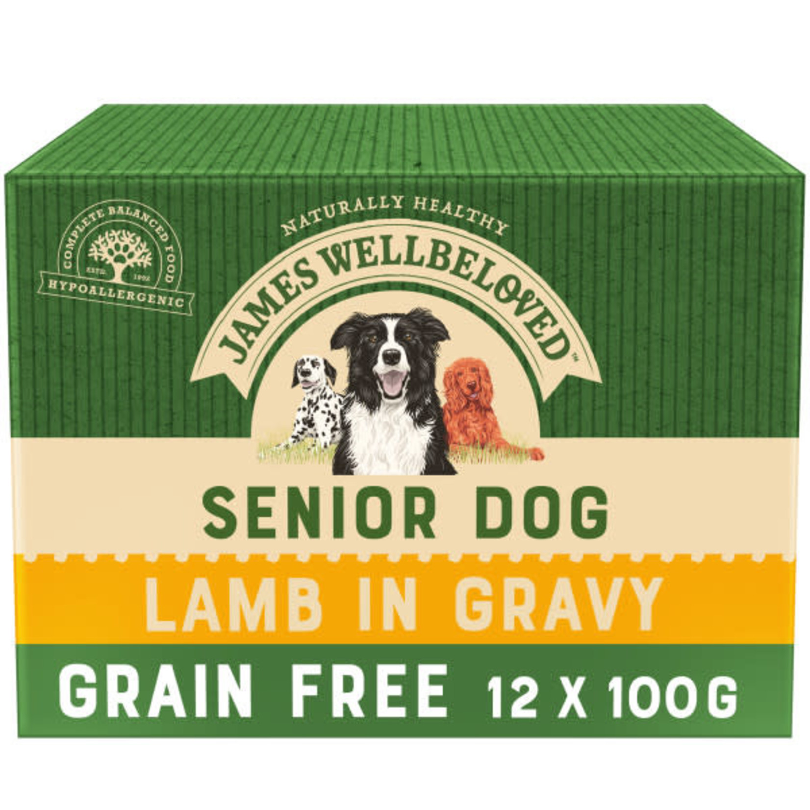 James Wellbeloved Grain Free Senior Dog Wet Food Pouch, Lamb, 100g, Box of 12