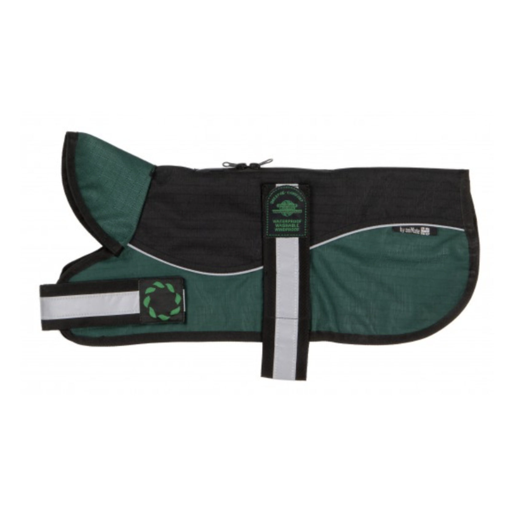 Animate Reflective Black & Green Unpadded Harness Dog Coat plus Collar