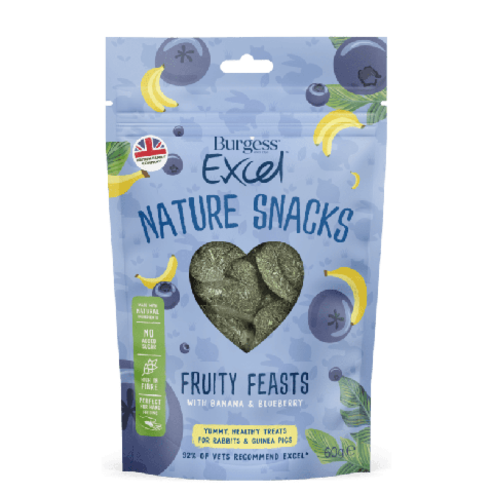 Burgess Excel Nature Snacks Fruity Feasts with Banana & Blueberry Small Animal Treat, 60g