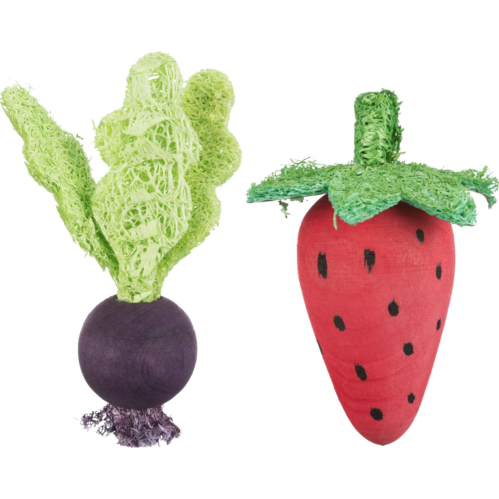 Trixie Wooden & Loofah Small Animal Toys, Strawberry & Beetroot, 6/9cm, 2 pack