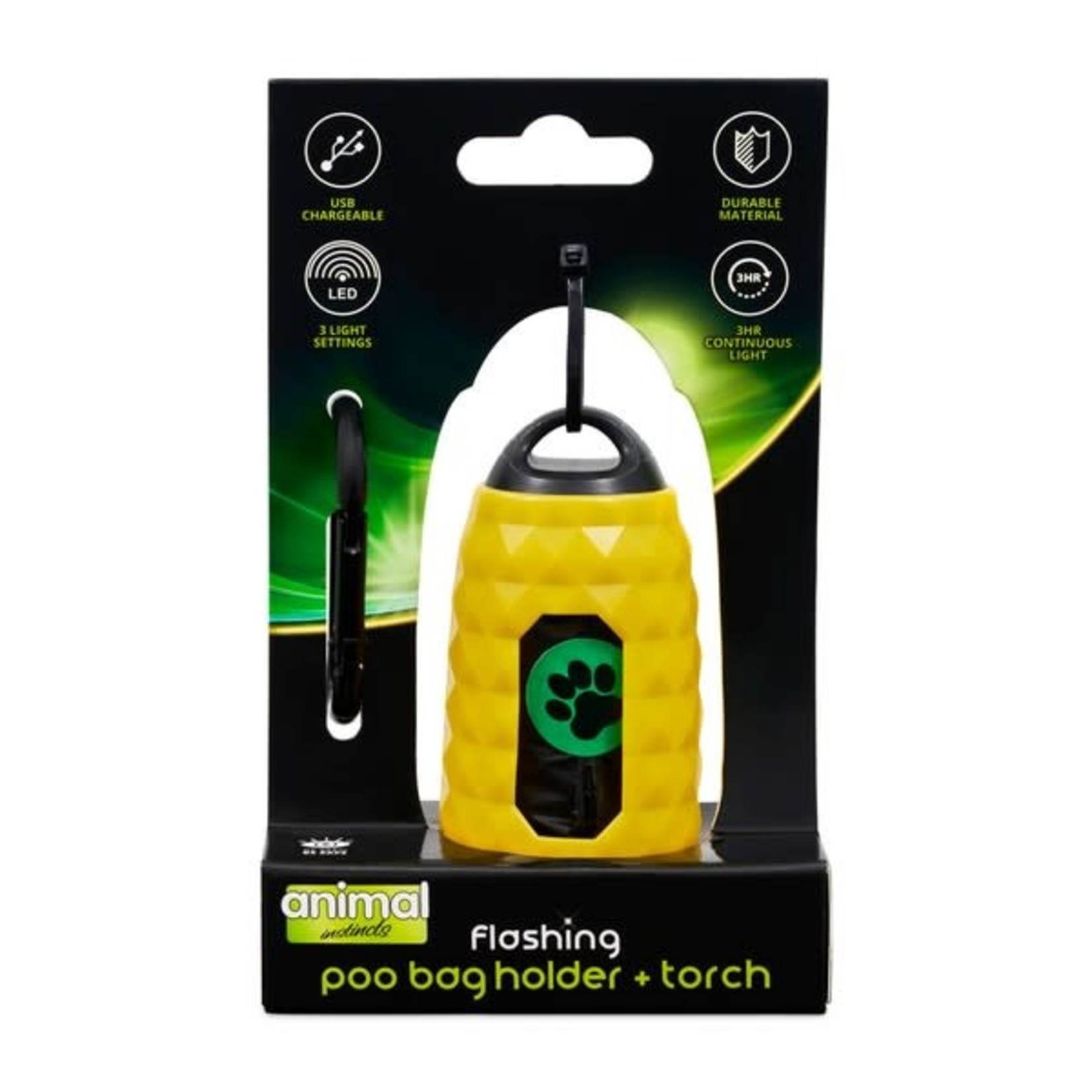 Animal Instincts Flashing Safety Poop Bag Holder & Torch in Yellow