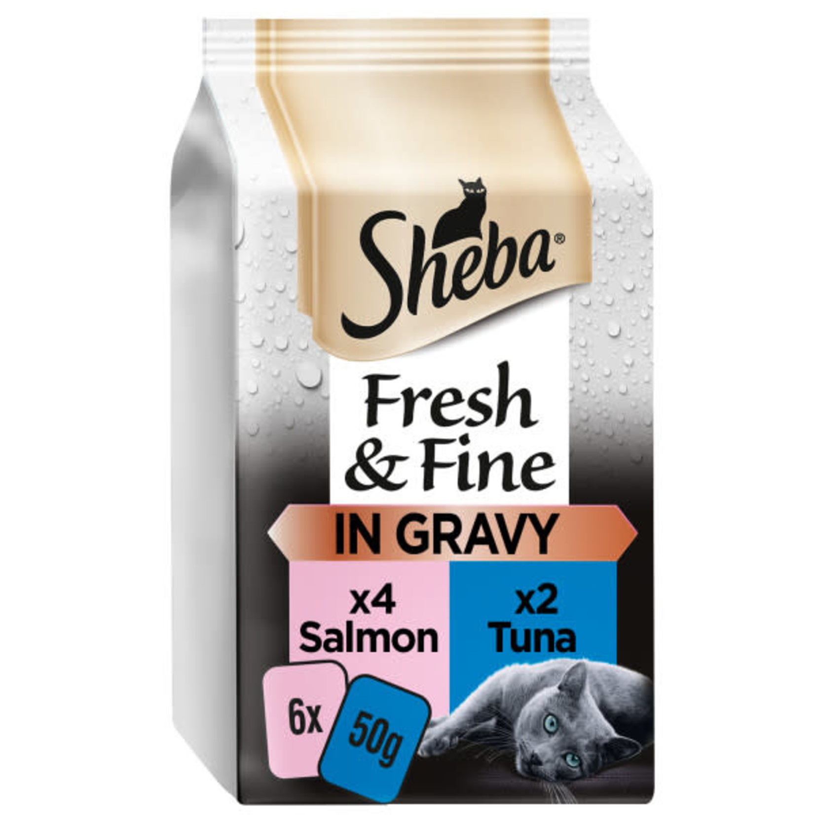 Sheba Fresh & Fine Adult & Senior Cat Wet Food Pouch Salmon & Tuna in Gravy, 6 x 50g