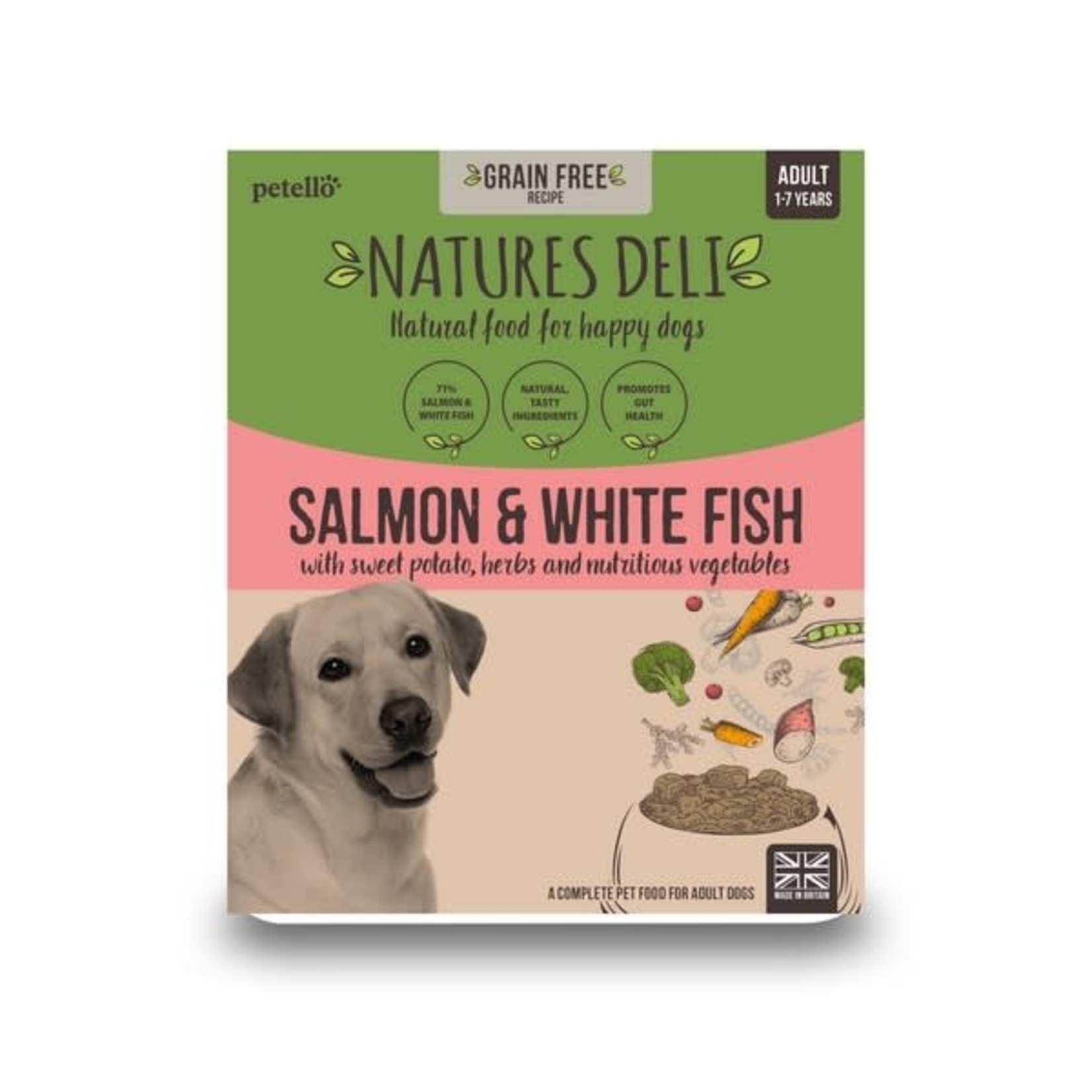 petello Natures Deli Adult Grain Free Wet Dog Food Salmon and White Fish, 395g