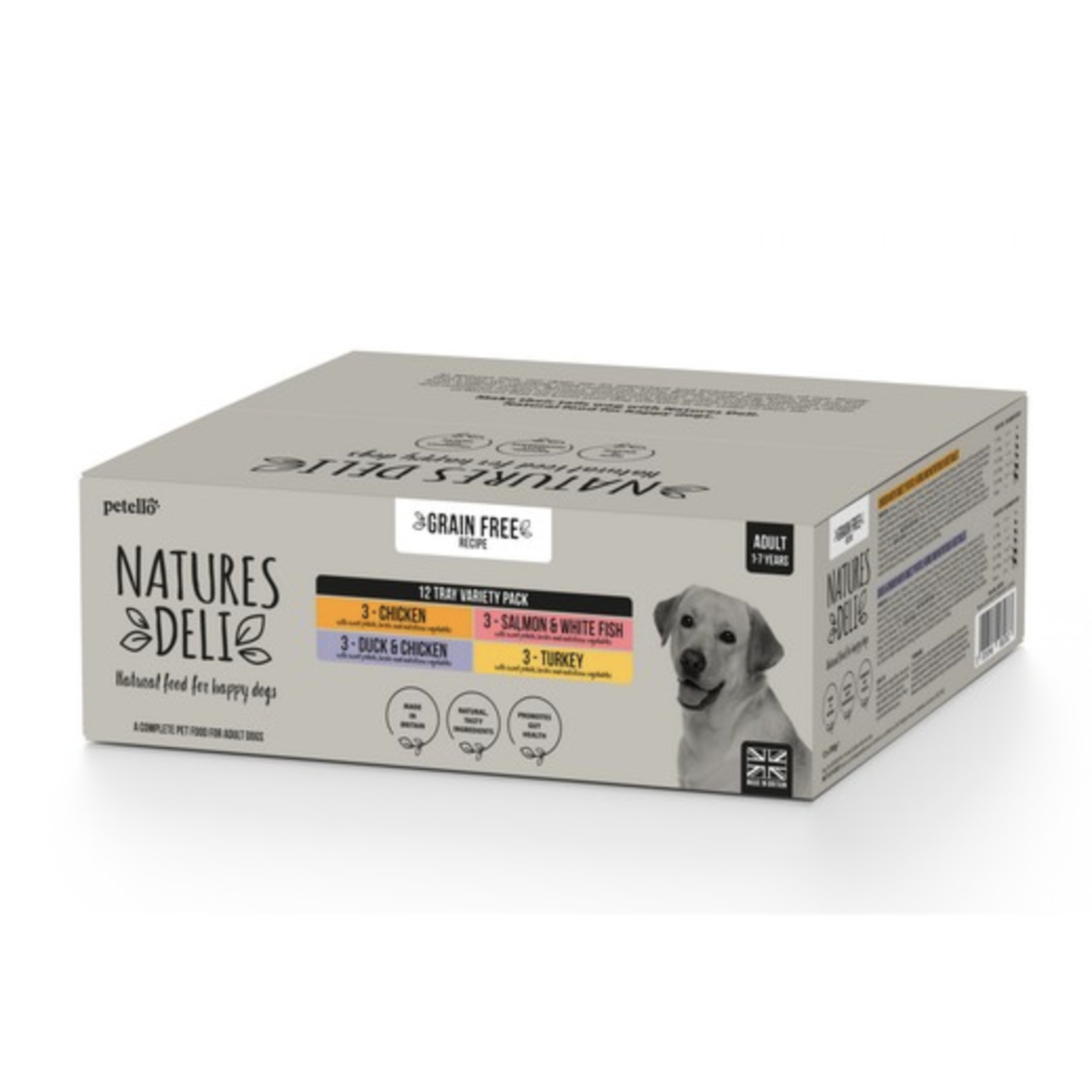 petello Natures Deli Adult Grain Free Wet Dog Food Variety Box, 12 x 395g