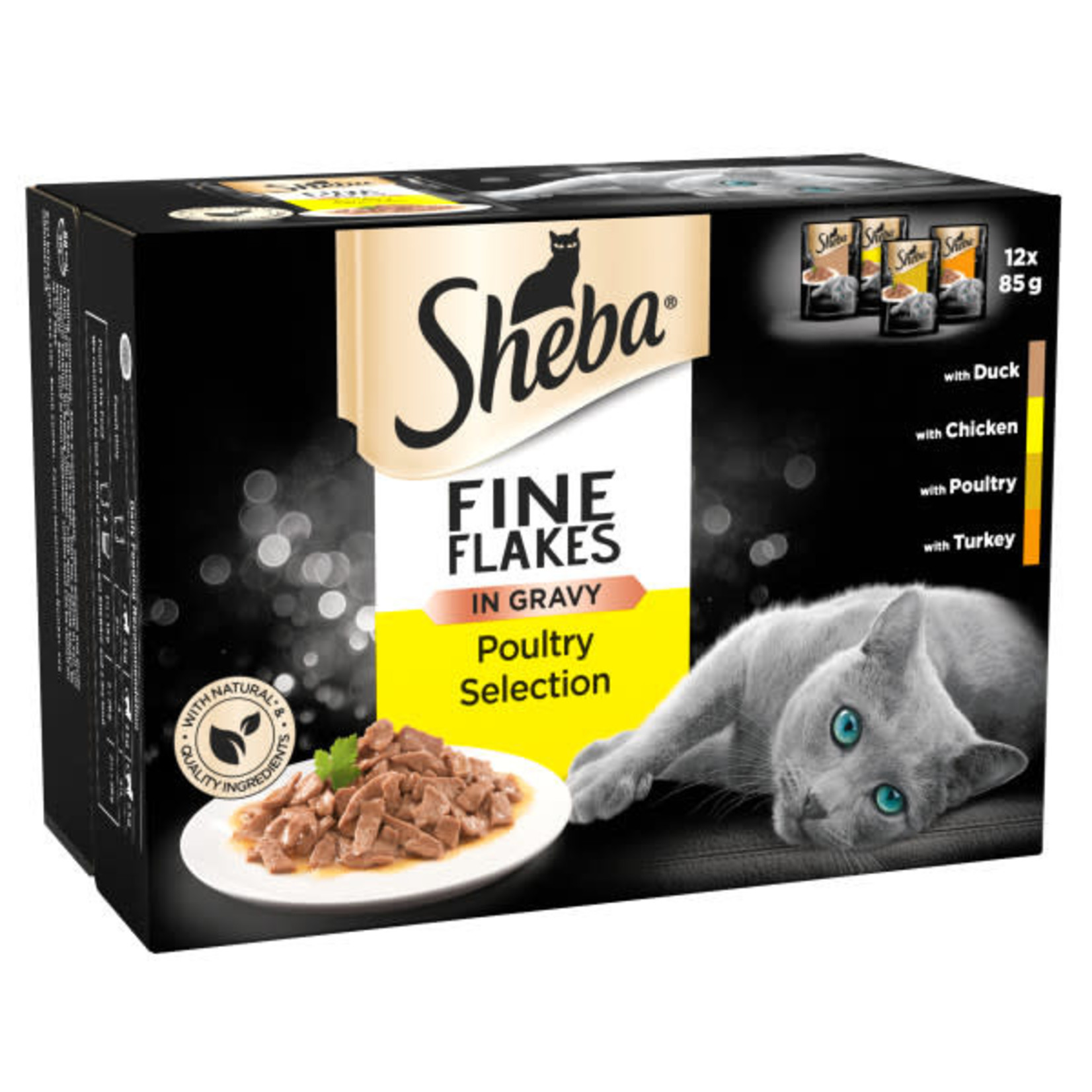 Sheba Fine Flakes Adult & Senior Cat Wet Food Poultry Collection in Gravy, 12 x 85g