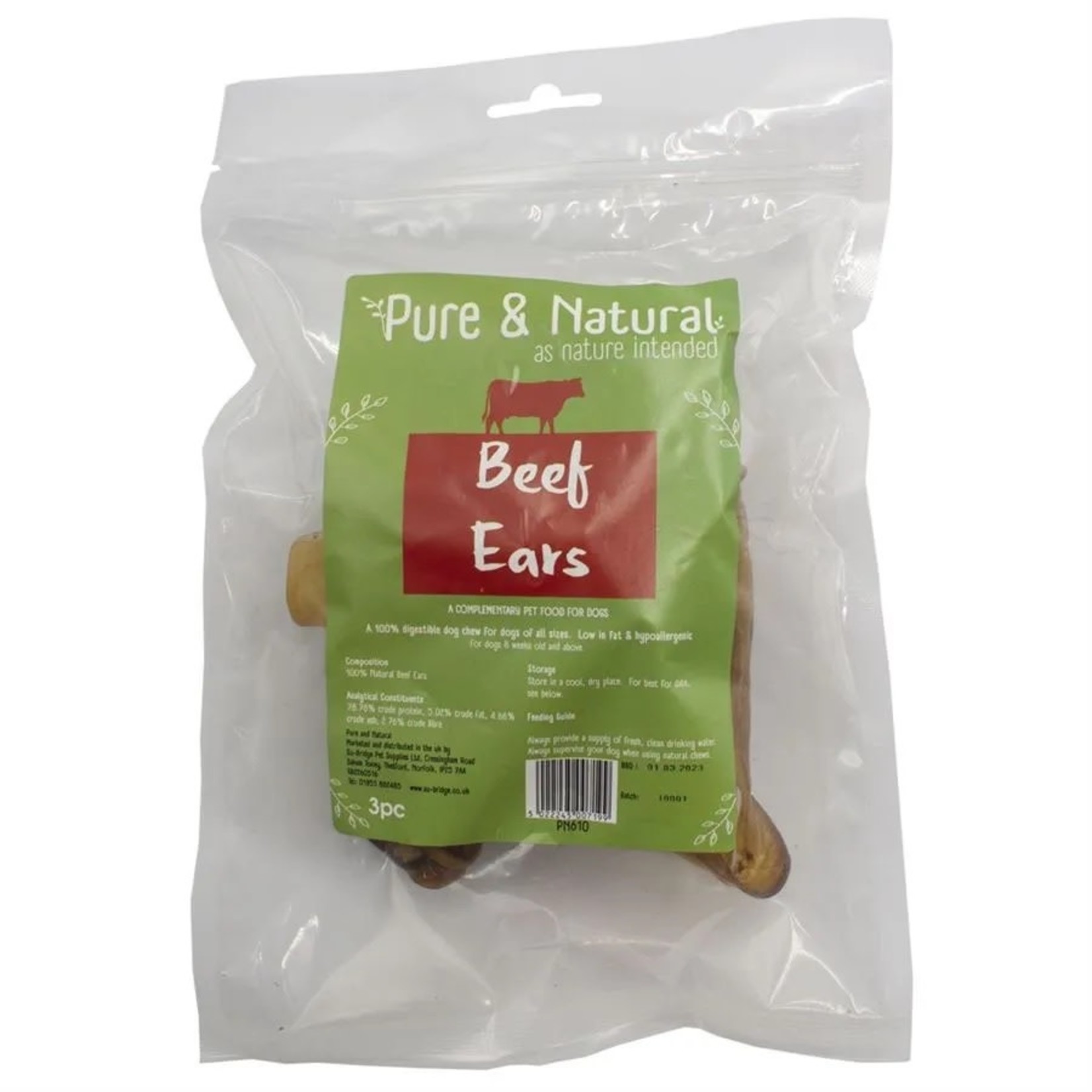 Pure & Natural Beef Ears Natural Dog Treats, 3 pack