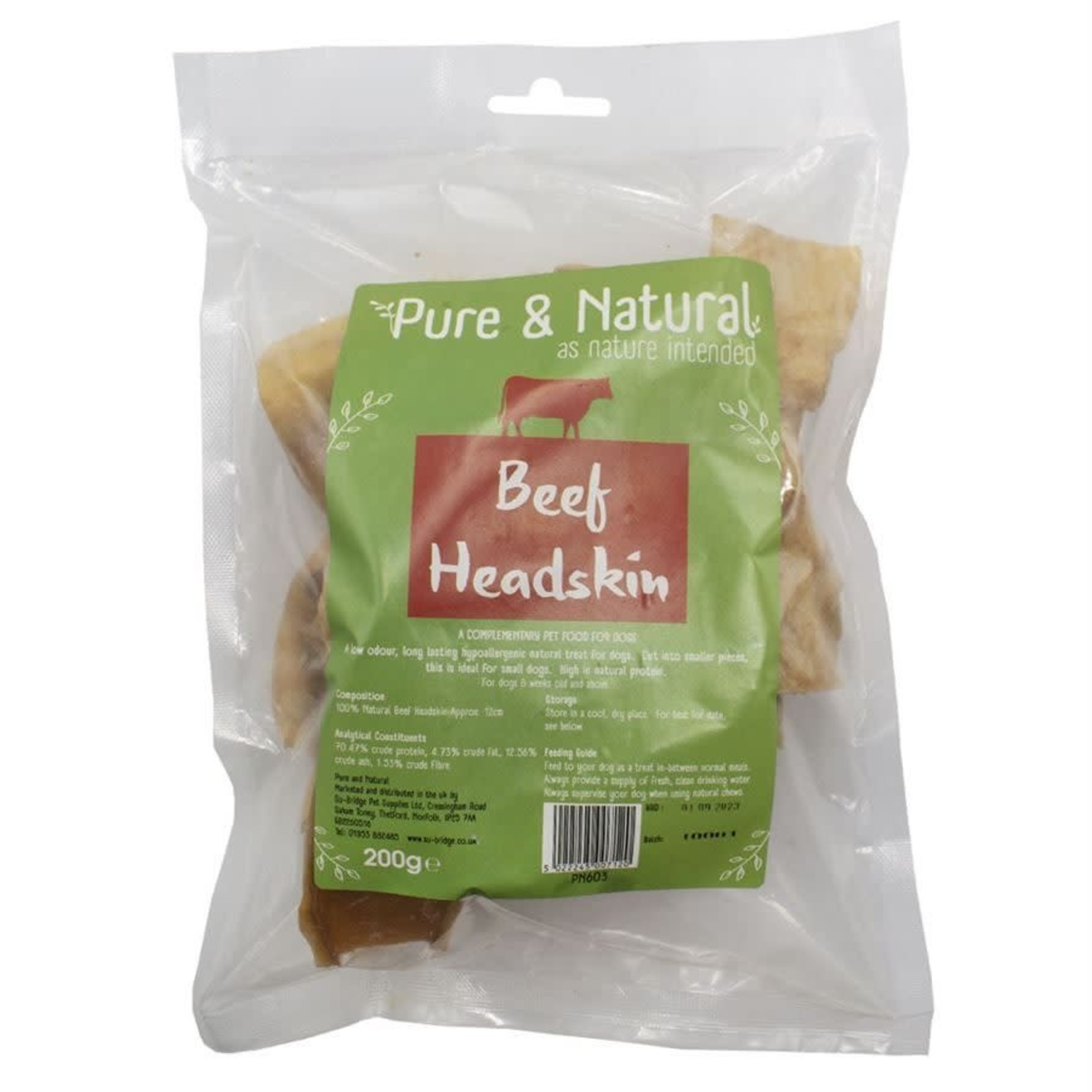 Pure & Natural Beef Headskin Dog Treats 12cm, 200g