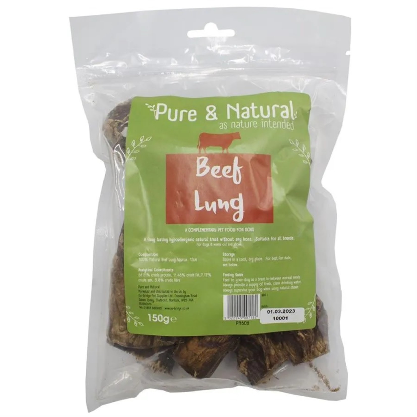 Pure & Natural Beef Lung Dog Treats 12cm, 150g