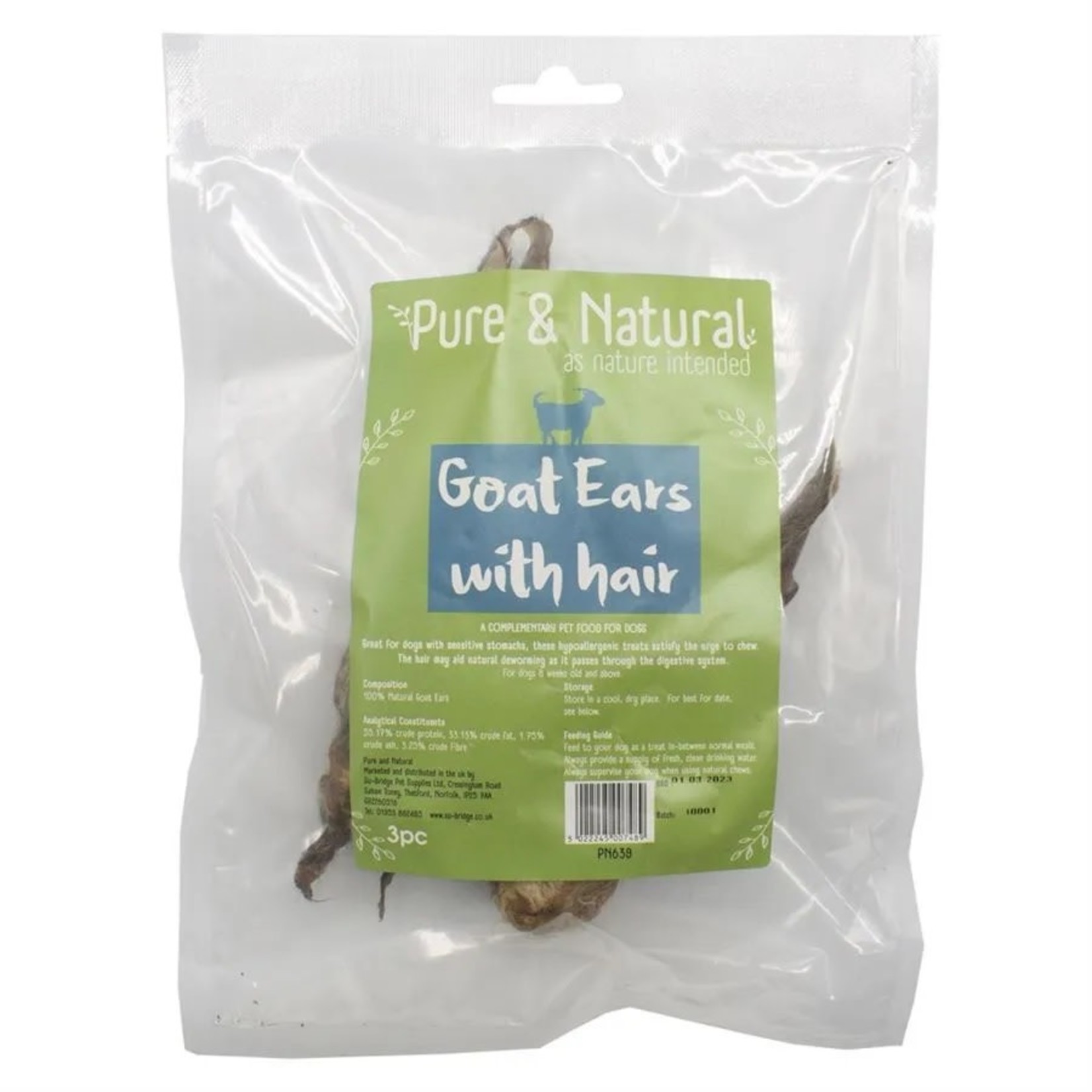 Pure & Natural Goat Ear With Hair Dog Treats, 3 pack