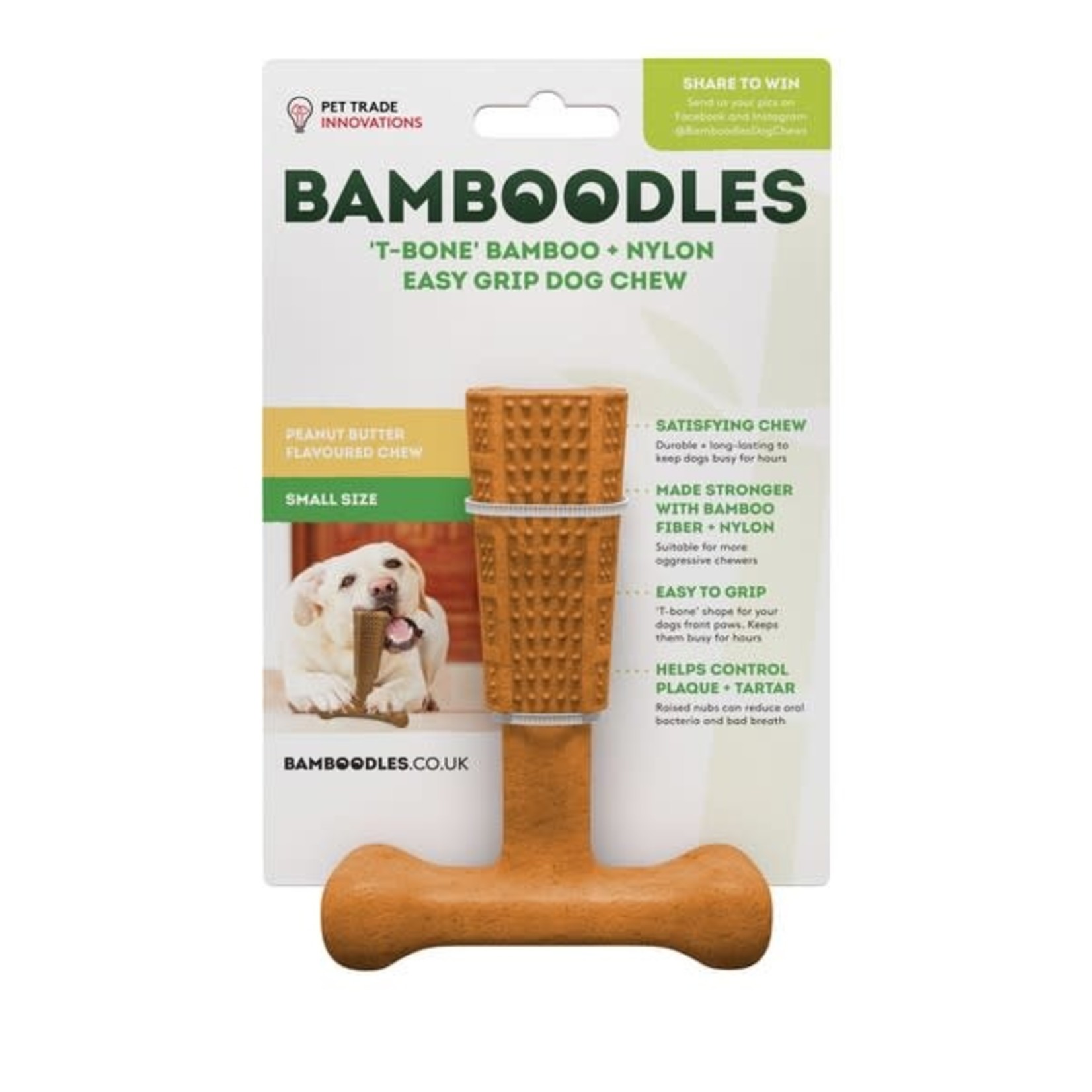 Bamboodles T-Bone Chew Dog Toy, Peanut Butter Flavour