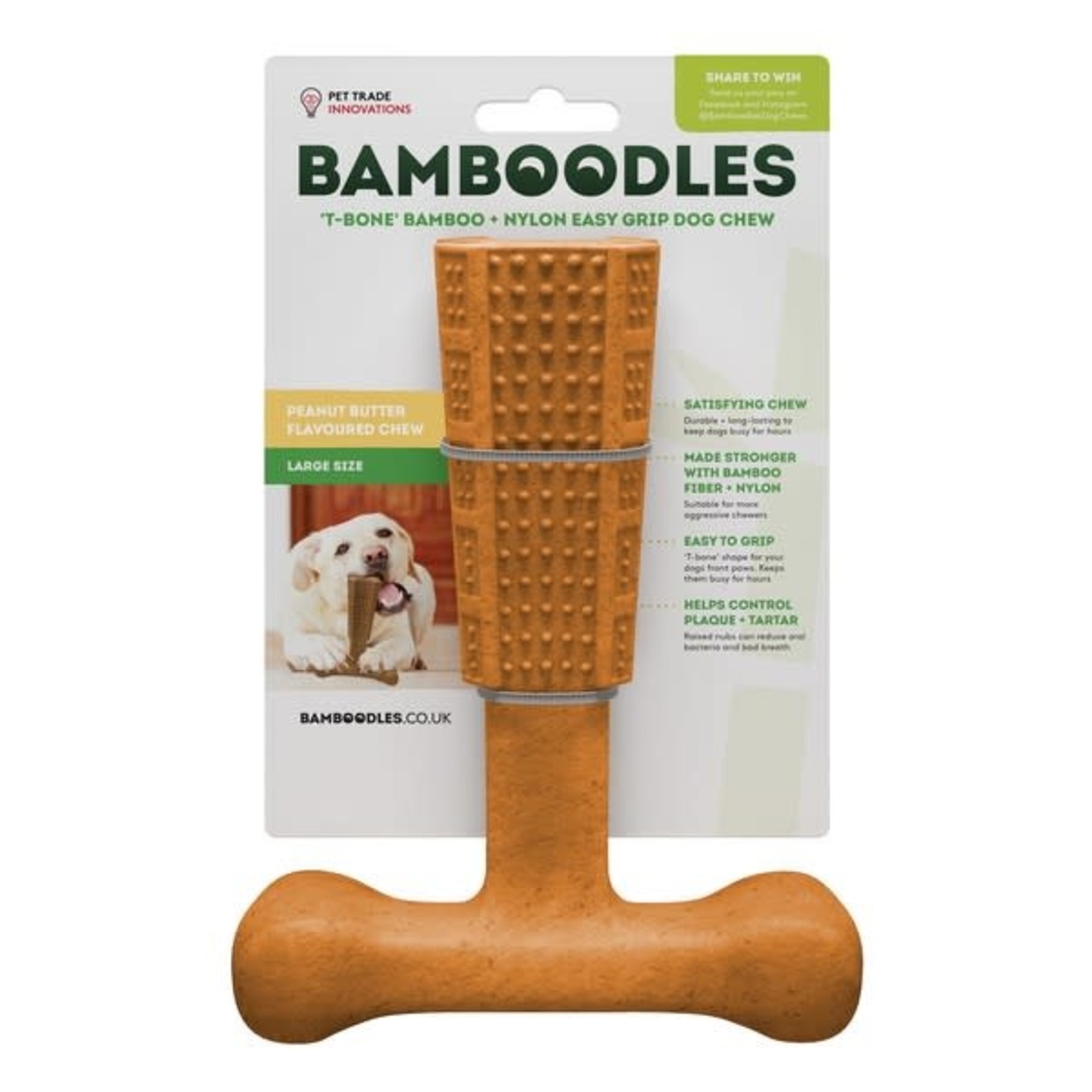 Bamboodles T-Bone Chew Dog Toy, Peanut Butter Flavour