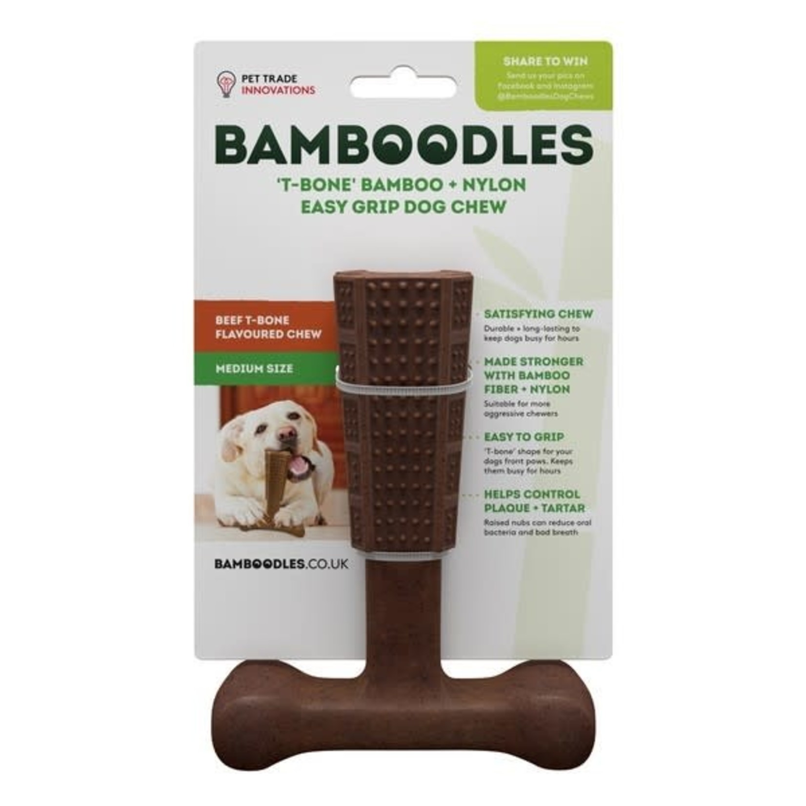 Bamboodles T-Bone Chew Dog Toy, Beef Flavour