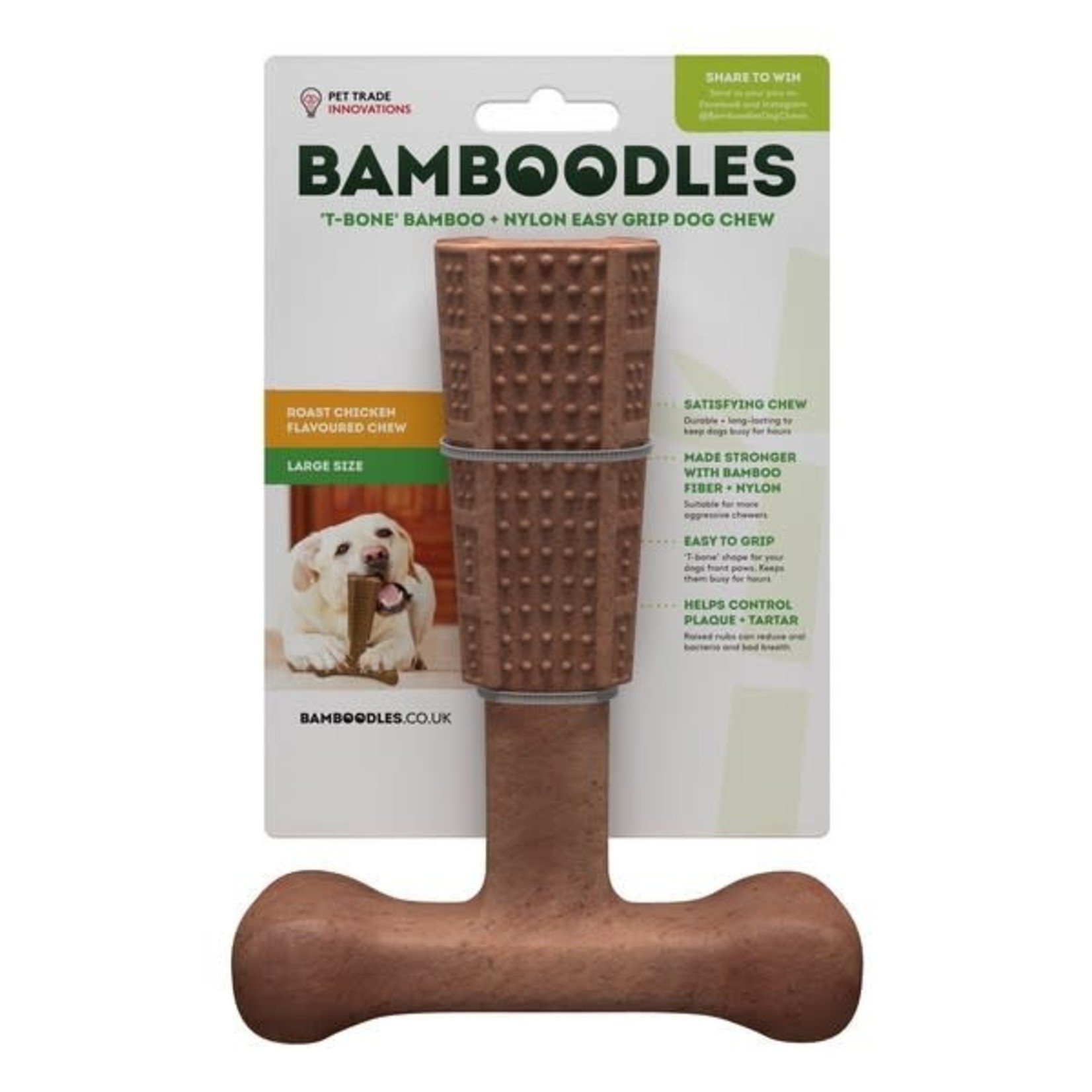 Bamboodles T-Bone Chew Dog Toy, Chicken Flavour