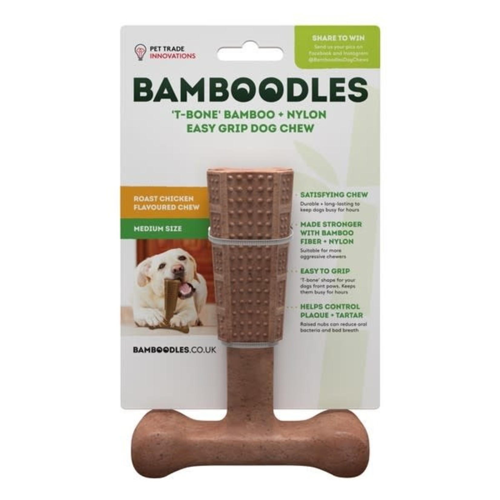 Bamboodles T-Bone Chew Dog Toy, Chicken Flavour