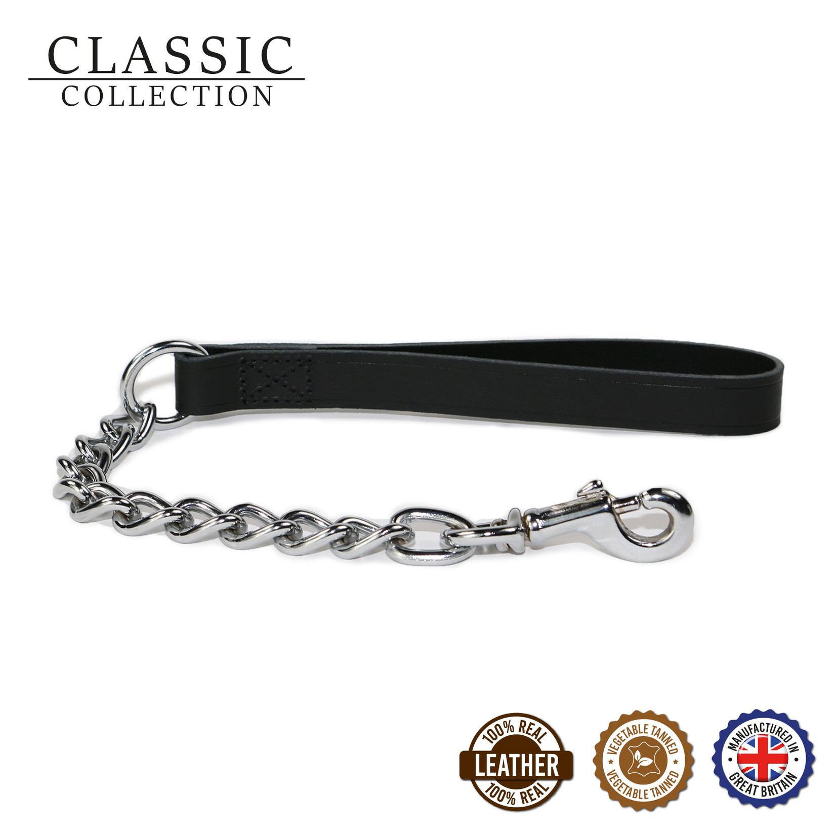 Ancol Heritage Extra Heavy Chain Dog Lead with Leather Handle, 50cm