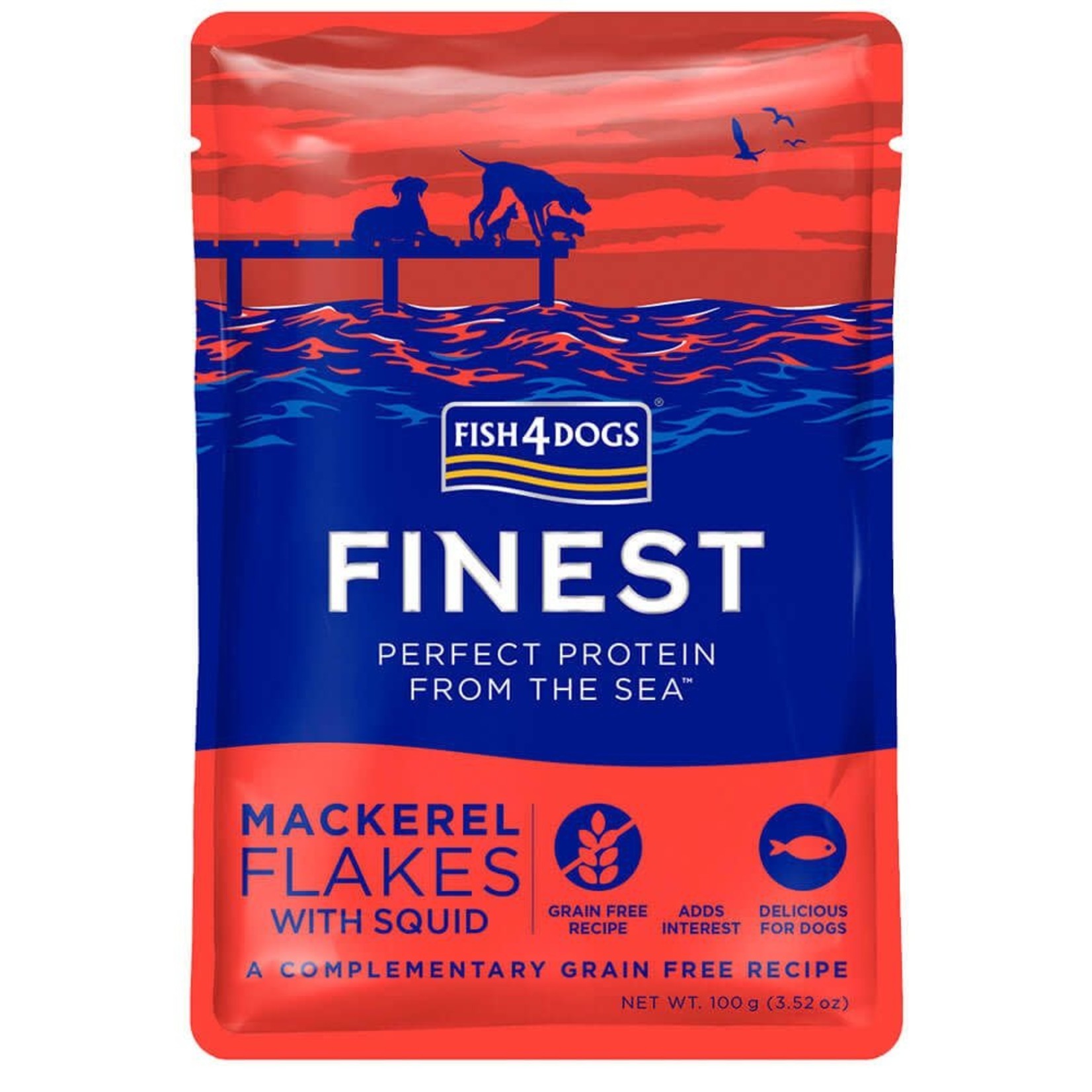 Fish4Dogs Finest Wet Dog Food Mackerel Flakes with Squid, 100g pouch