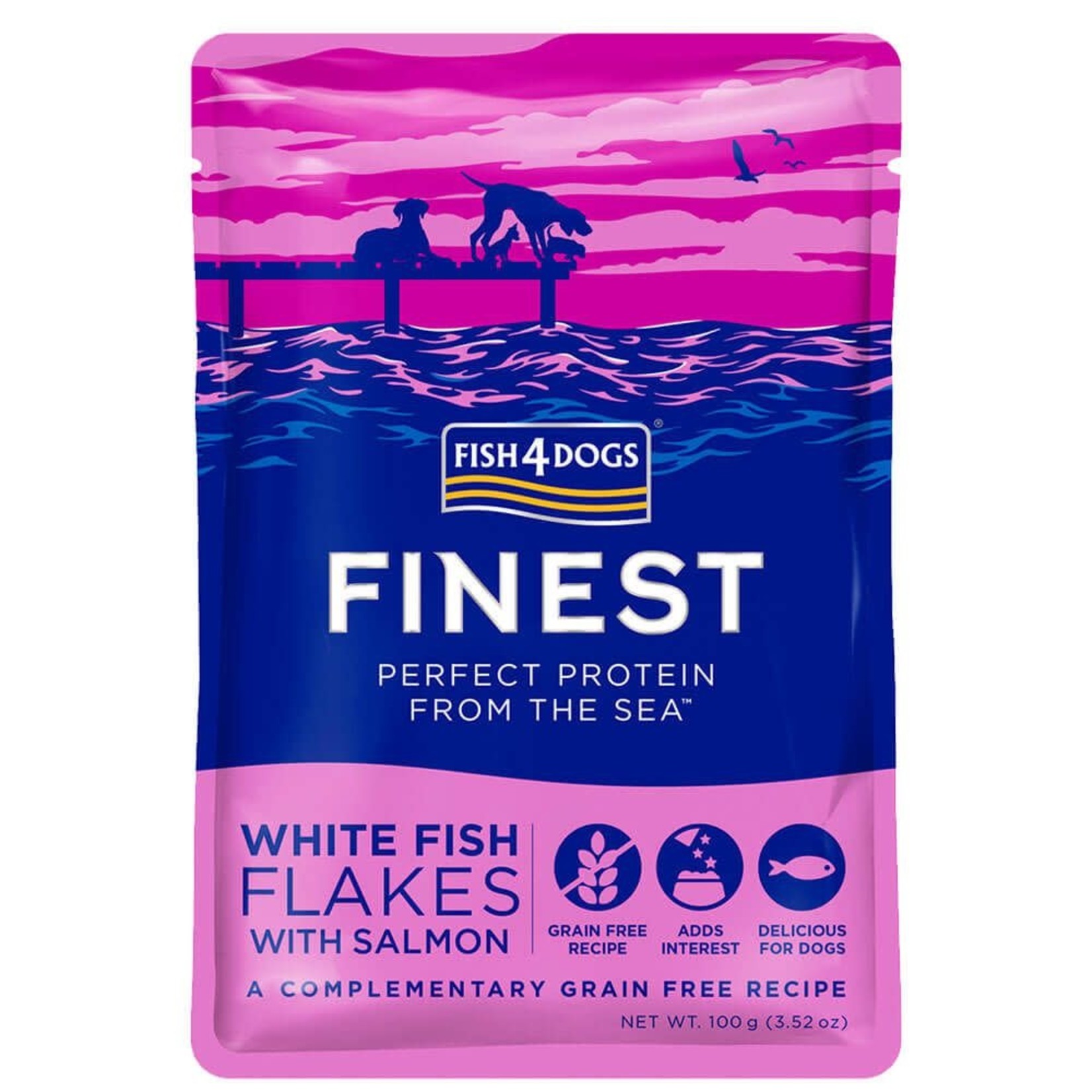 Fish4Dogs Finest Wet Dog Food White Fish Flakes with Salmon, 100g pouch