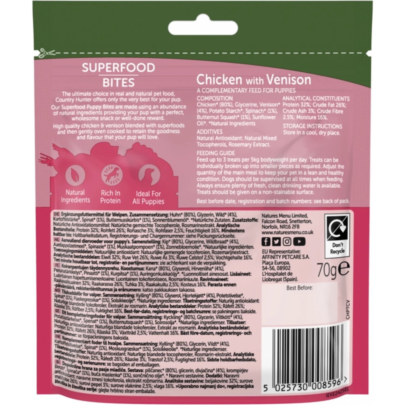 natures menu Country Hunter Superfood Bites Chicken with Venison Treats for Puppies, 70g