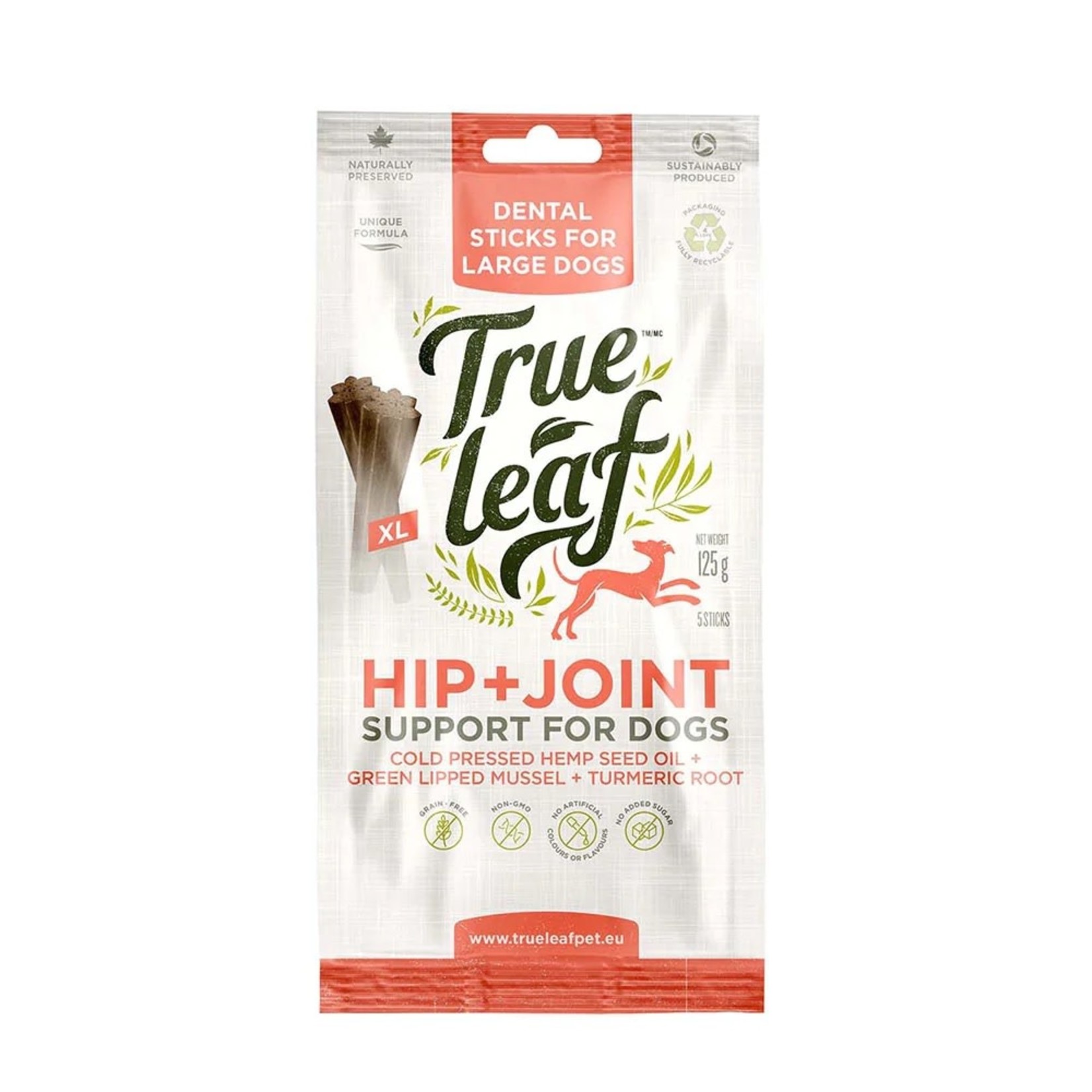 True Leaf Hip & Joint Grain Free X-Large Dental Sticks Dog Treats, 5 sticks, 125g