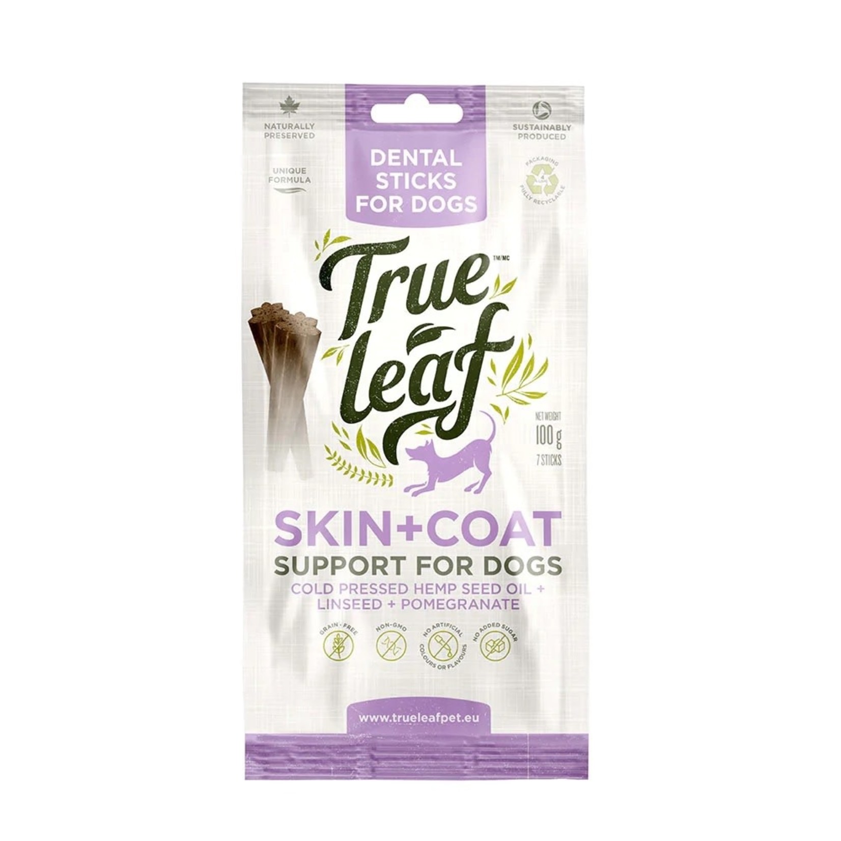 True Leaf Skin & Coat Grain Free Dental Sticks Dog Treats, 7 sticks, 100g