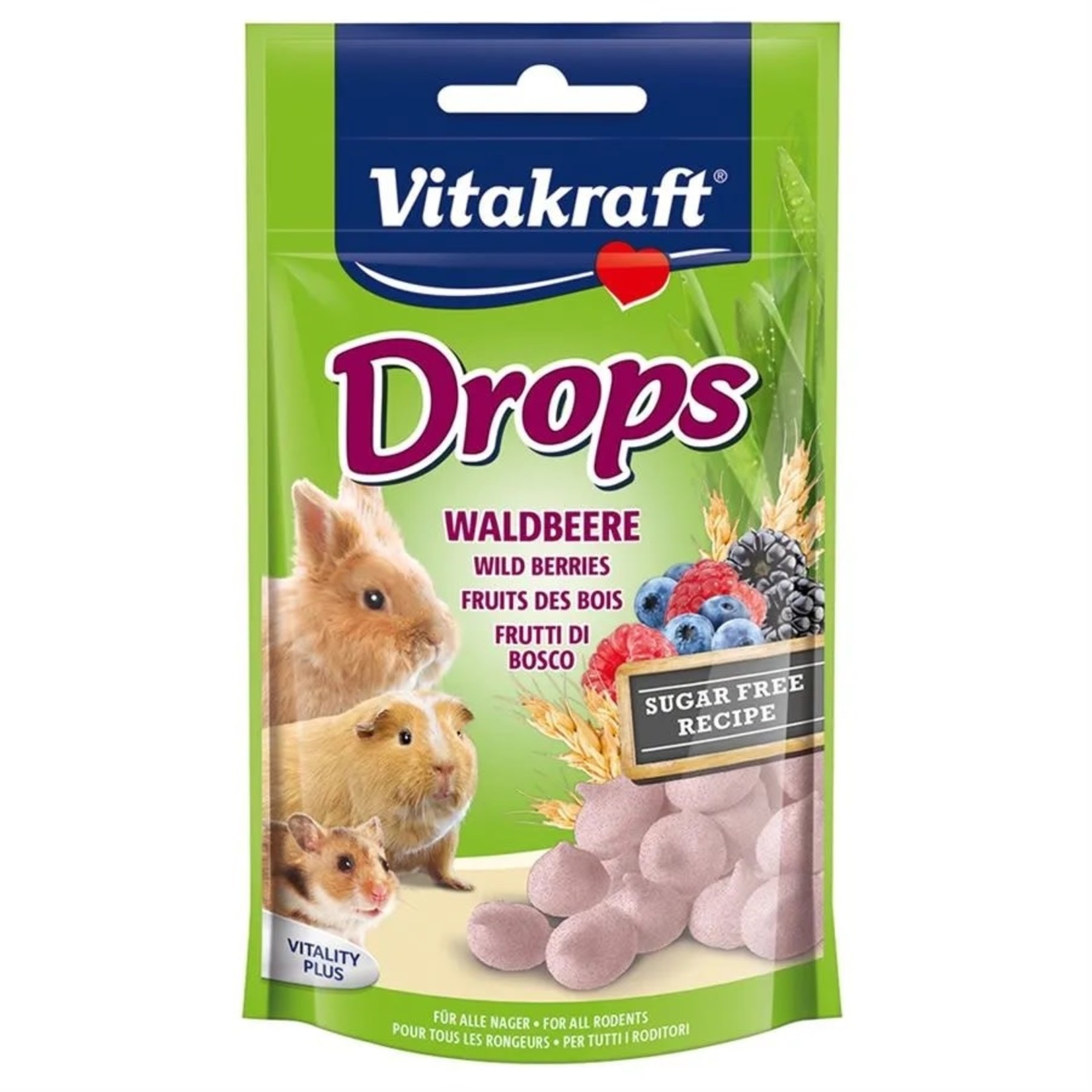 Vitakraft Small Animal Sugar Free Wild Berry Drops Treats, 75g