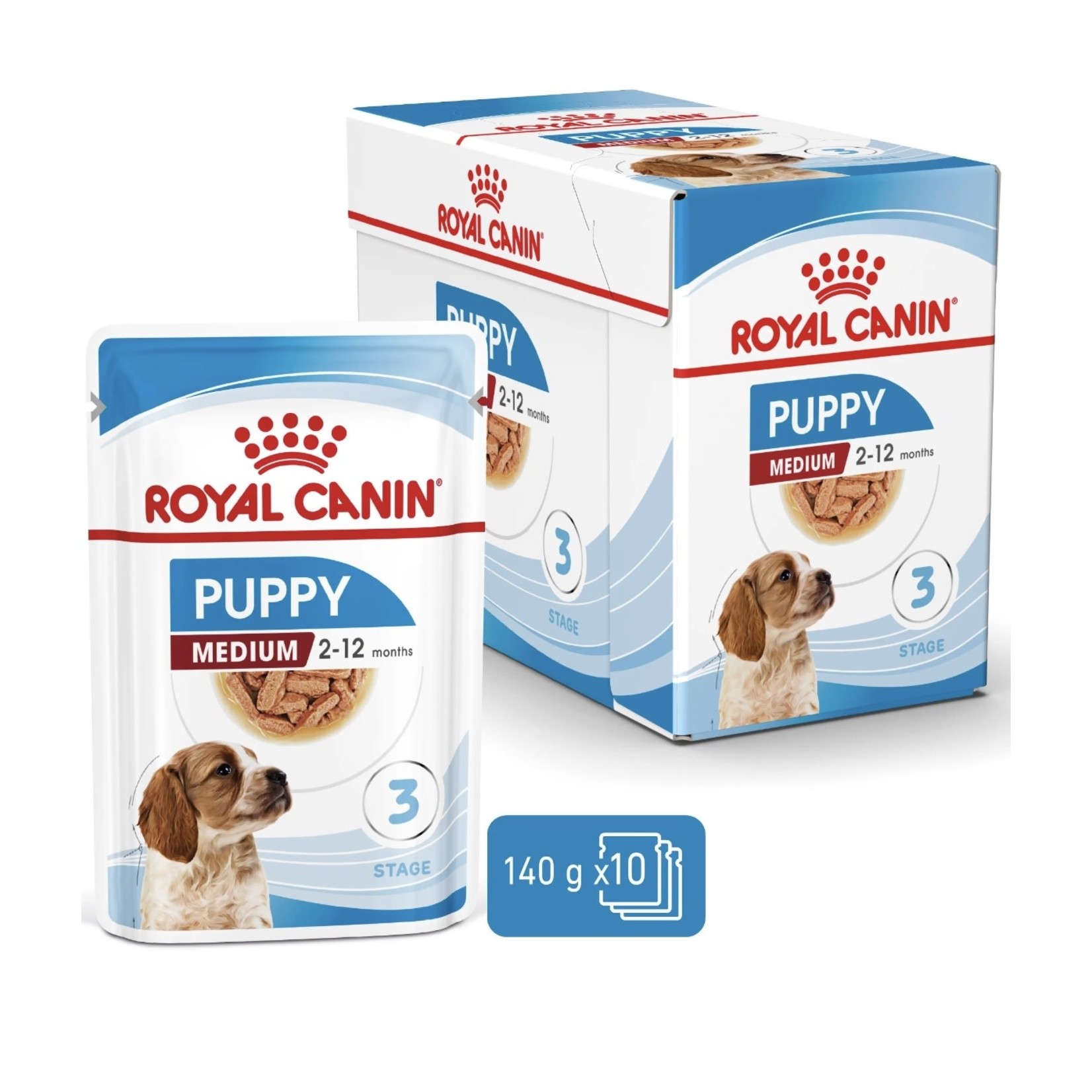 Royal Canin Medium Puppy Wet Food Pouch, 140g, box of 10