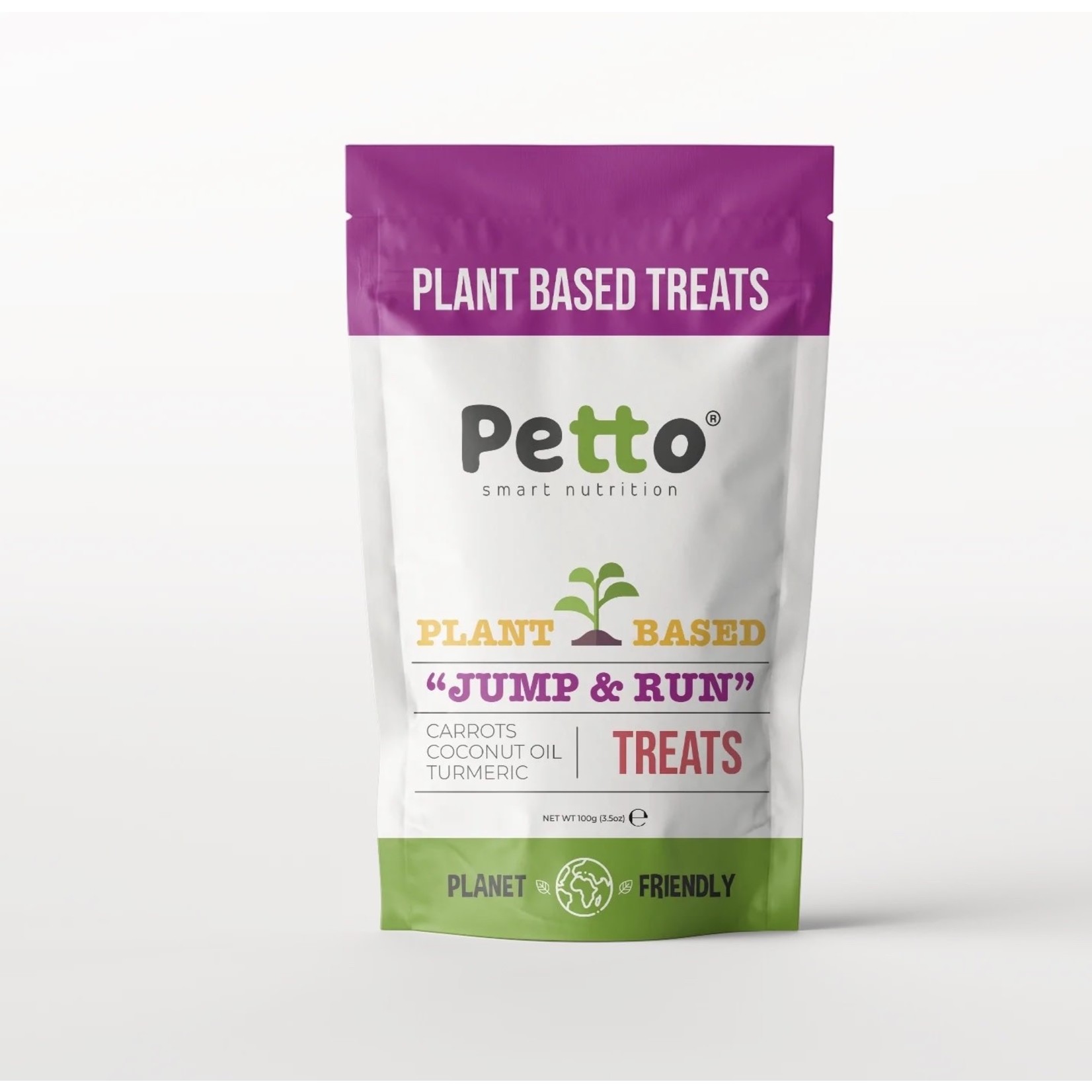 Petto "Jump & Run" Plant Based Dog Treats with Carrots, Coconut Oil and Turmeric, 100g