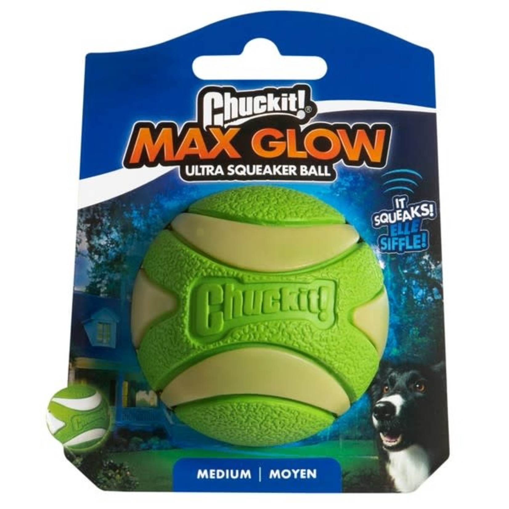 Chuckit! Max Glow Ultra Squeaker Ball Dog Toy, Medium 6.3cm