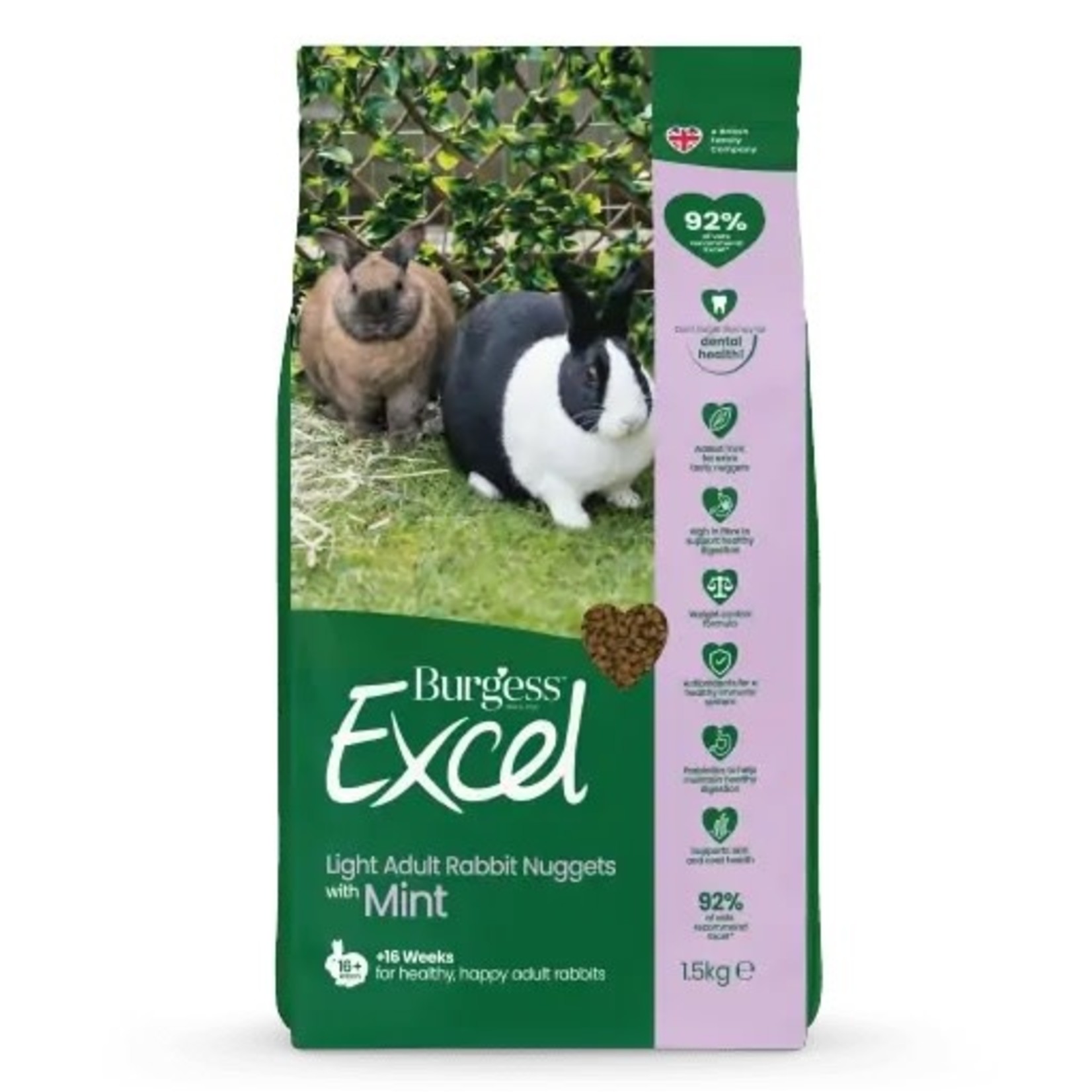 Burgess Excel Rabbit Light Nugget with Mint Food, 1.5kg