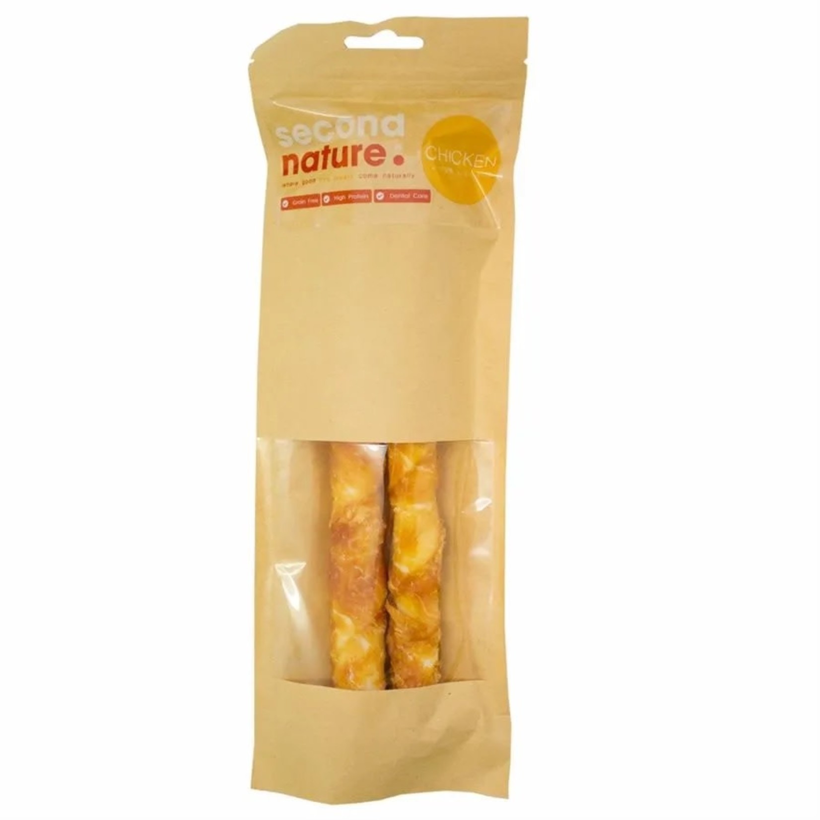 Second Nature Whitehide Twisted Stick Wrapped in Chicken Dog Treat 10"  Twin Pack