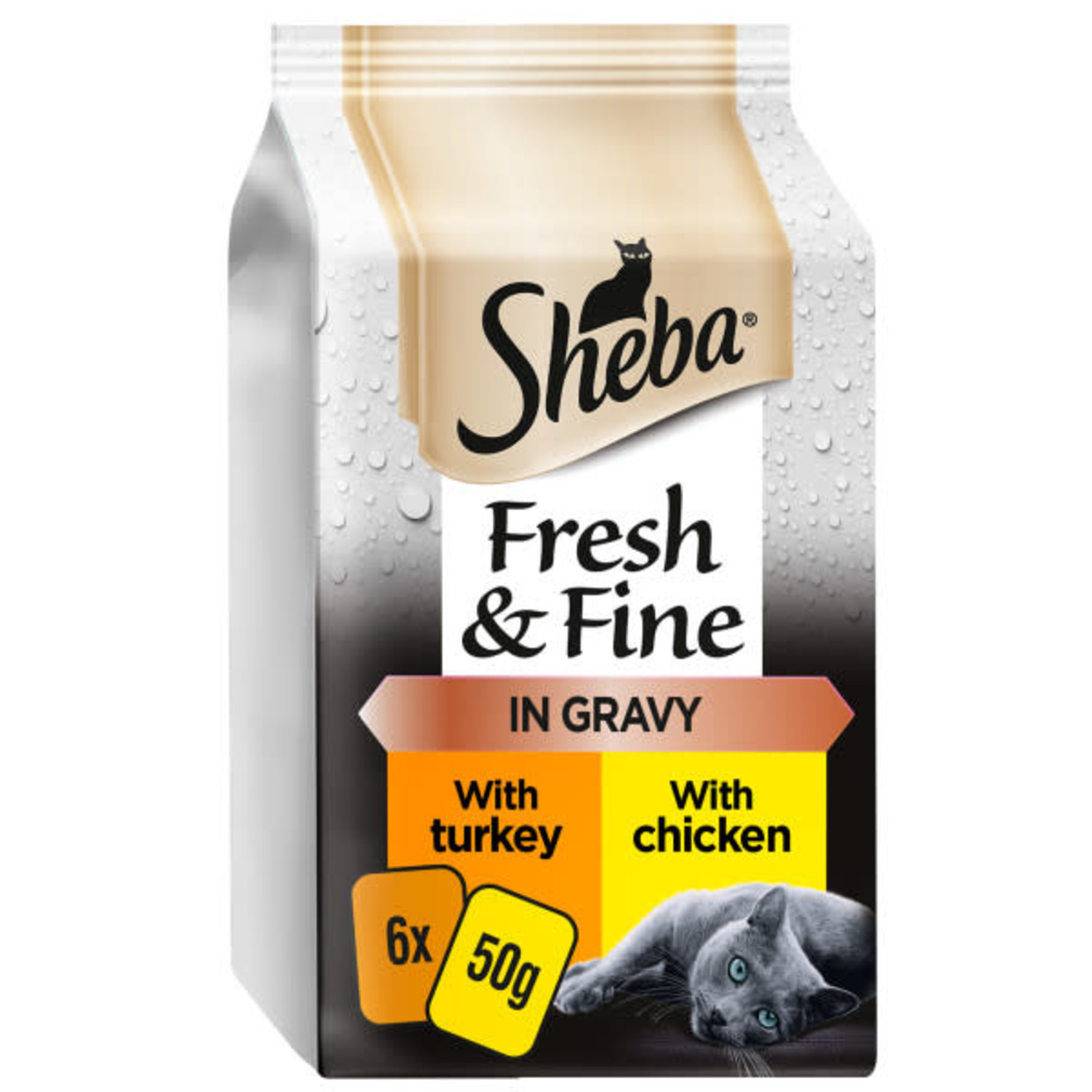 Sheba Fresh & Fine Adult & Senior Cat Wet Food Pouches Chicken & Turkey in Gravy, 6 x 50g