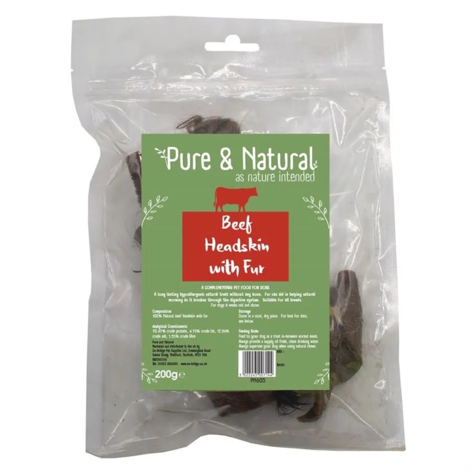 Pure & Natural Beef Headskin With Fur Dog Treats, 200g