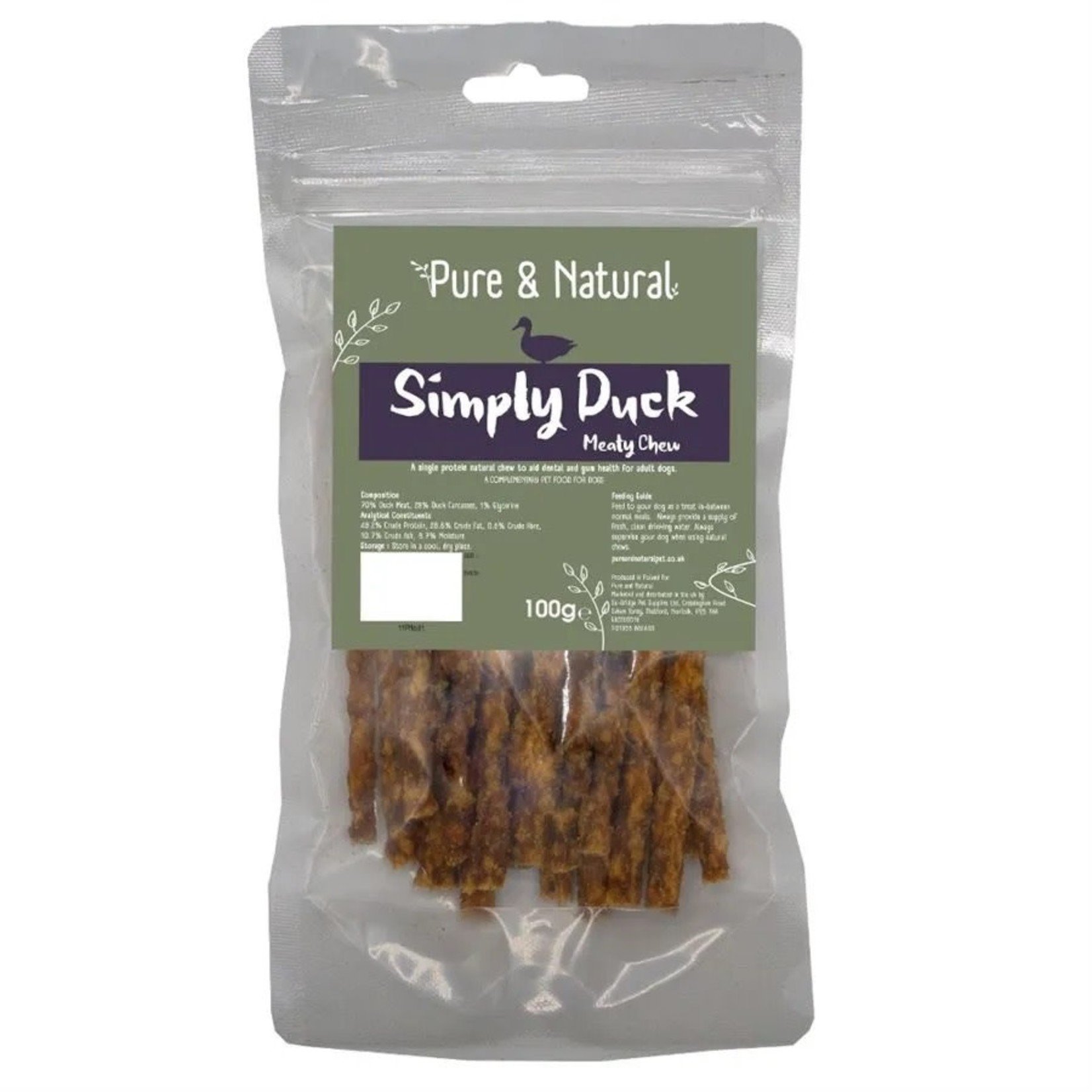 Pure & Natural Meat Sticks Dog Treats, Simply Duck 100g
