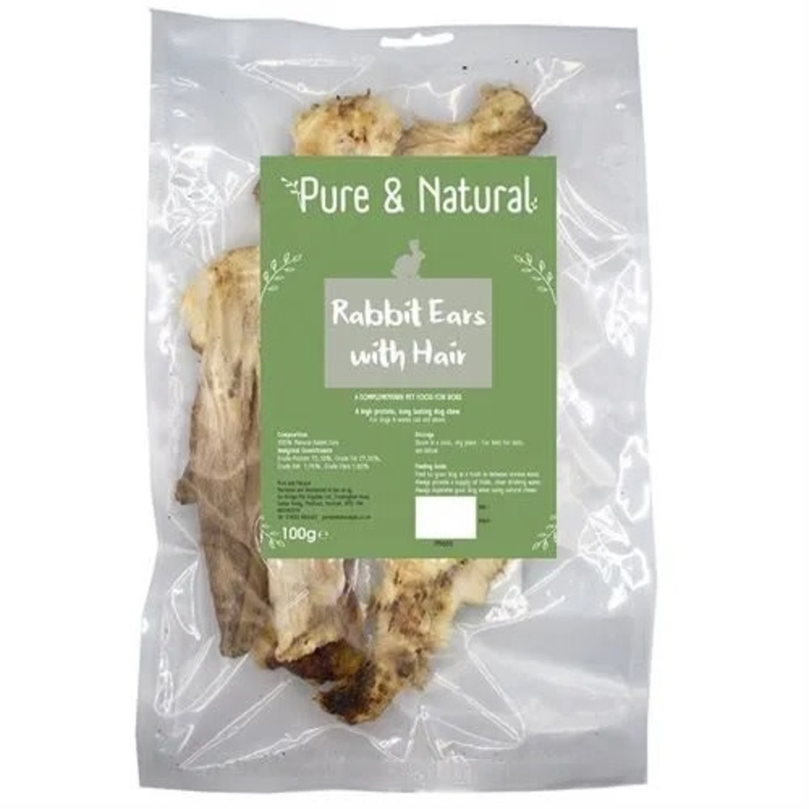 Pure & Natural Rabbit Ears with Hair Dog Treats, 100g
