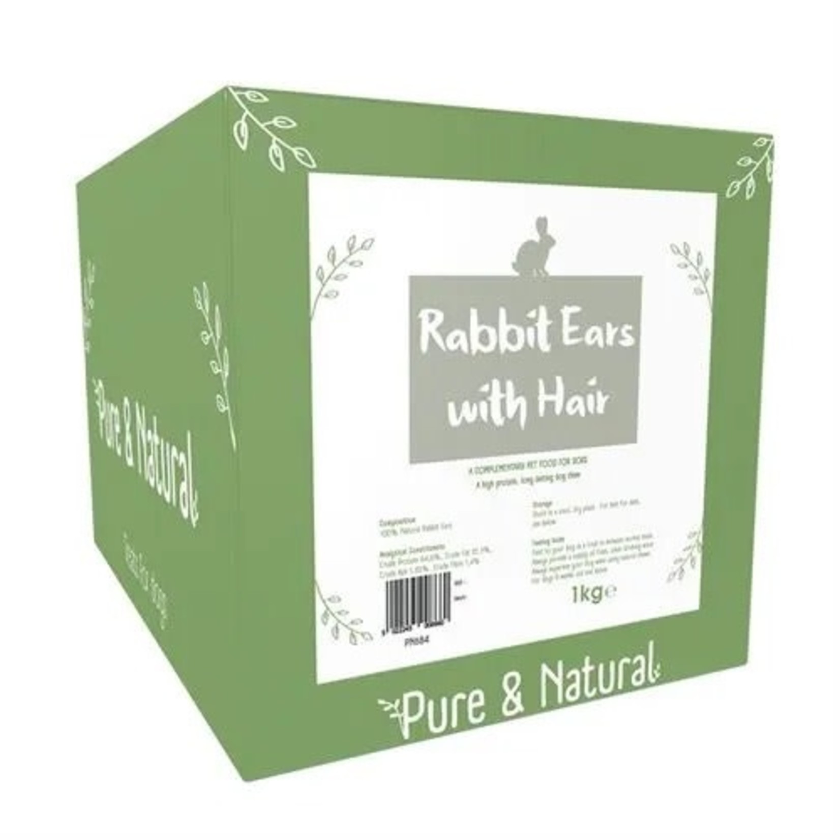 Pure & Natural Rabbit Ears with Hair Dog Treats, 1kg Box