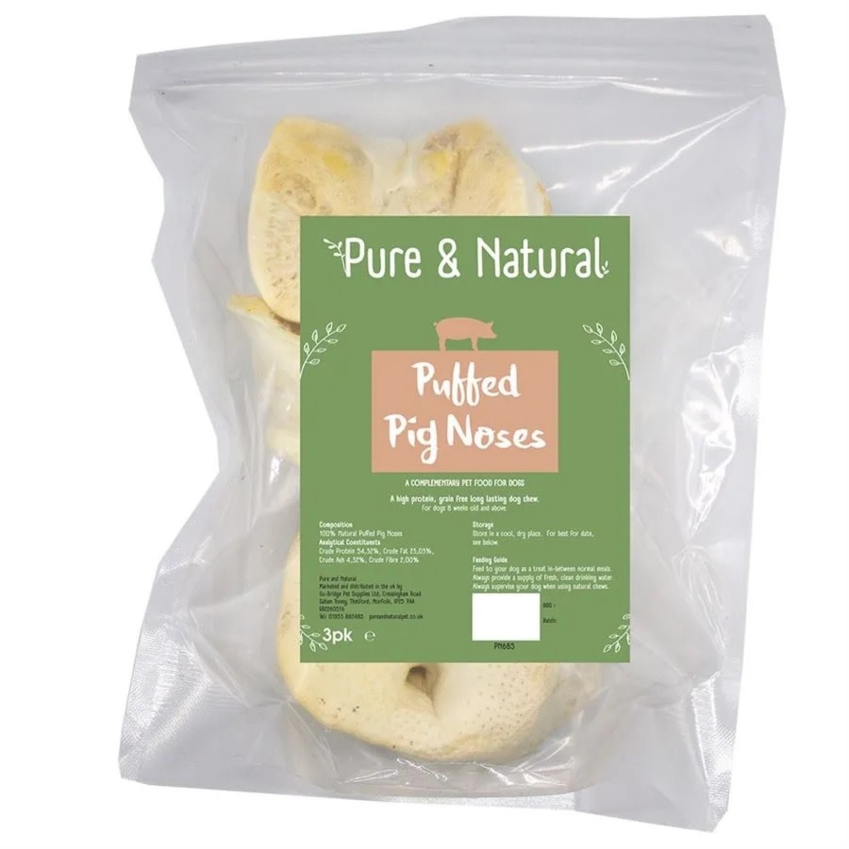 Pure & Natural Puffed Pig Noses Dog Treats, 3 pack