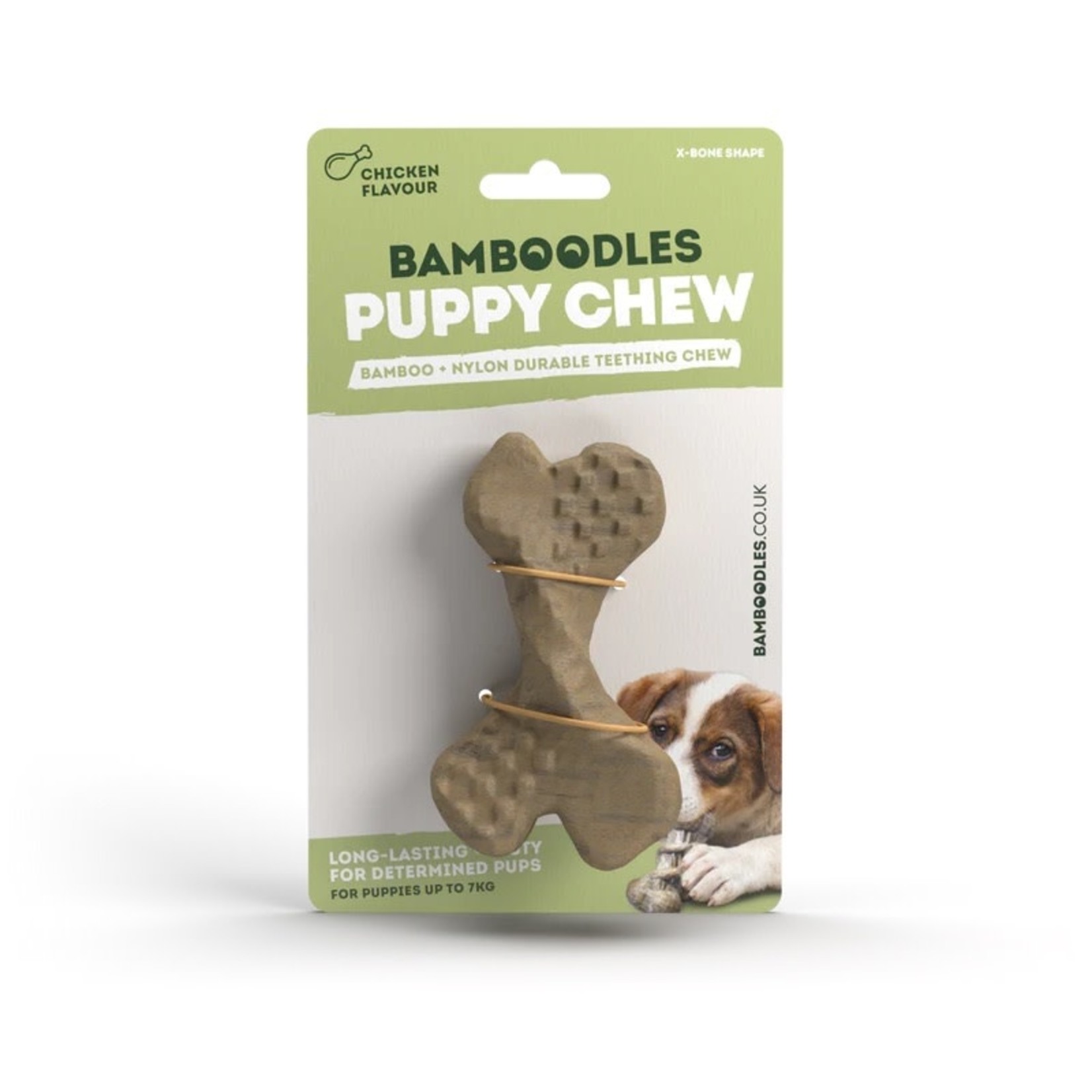 Bamboodles Bamboo & Nylon Durable Puppy Teething Chew X-Bone, Chicken