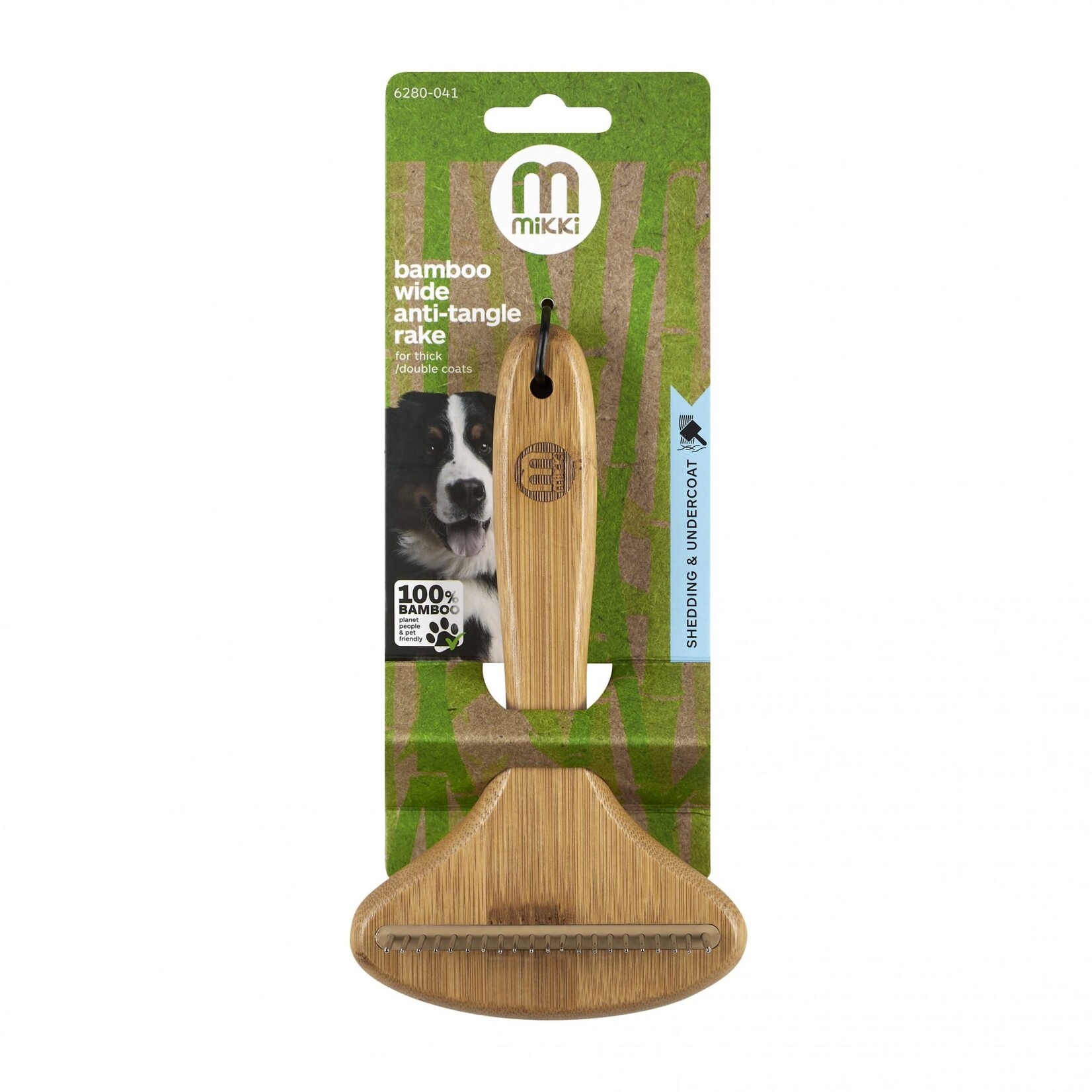 Mikki Bamboo Wide Anti-tangle Rake for Thick & Double Coats