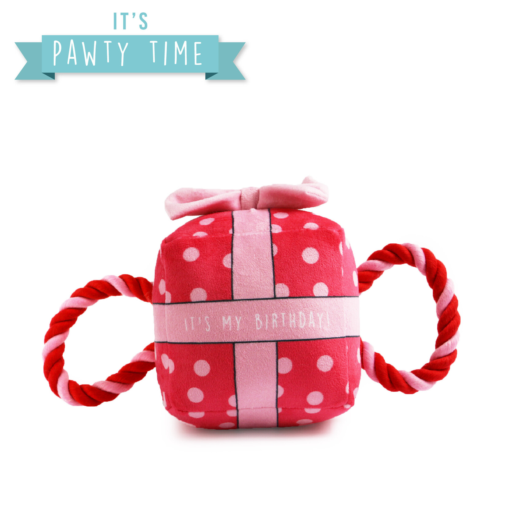 Ancol It's My Birthday Present Plush Rope Dog Toy, Pink